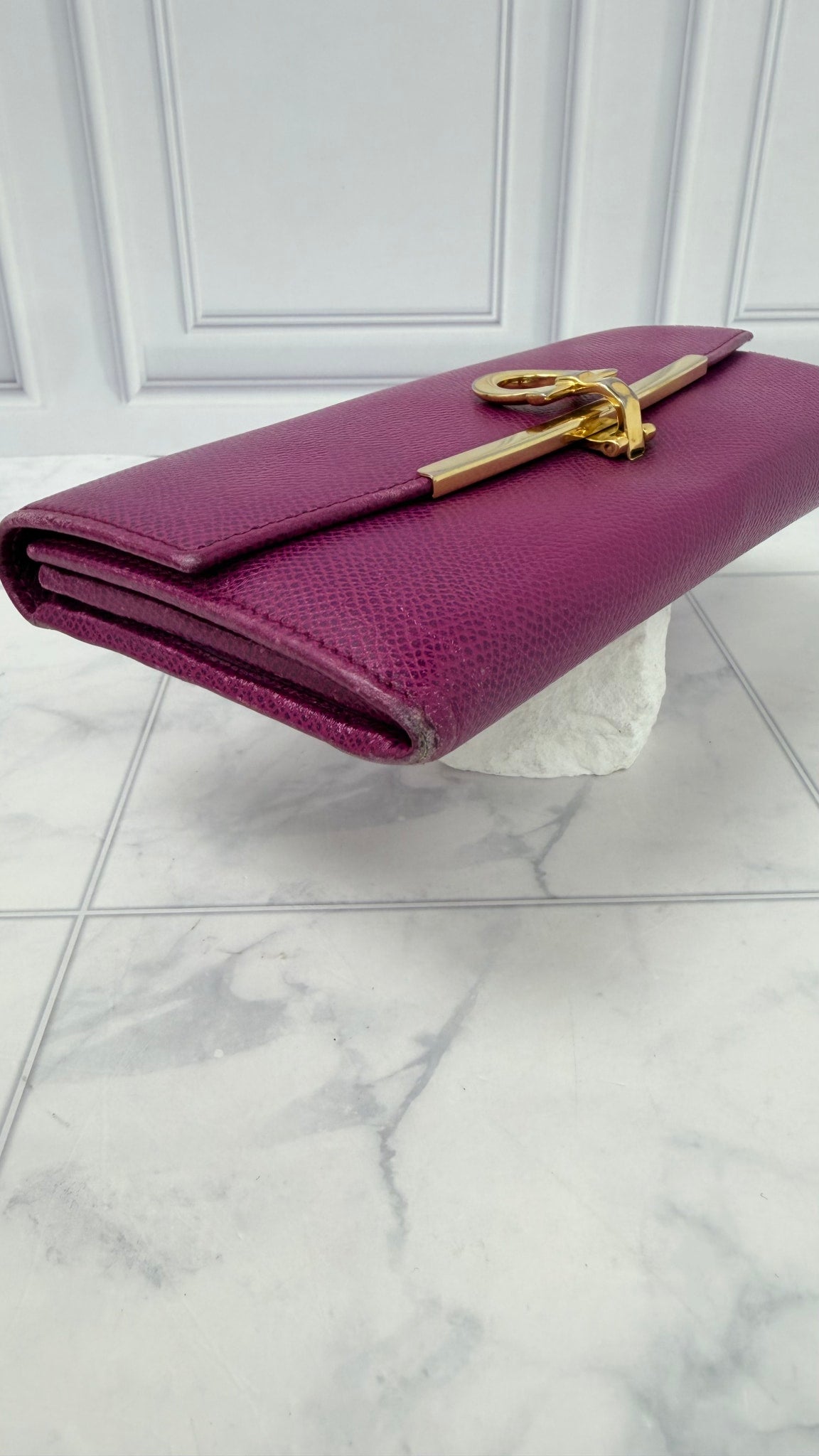 Salvatore Ferragamo Purple Grained Leather Long Wallet