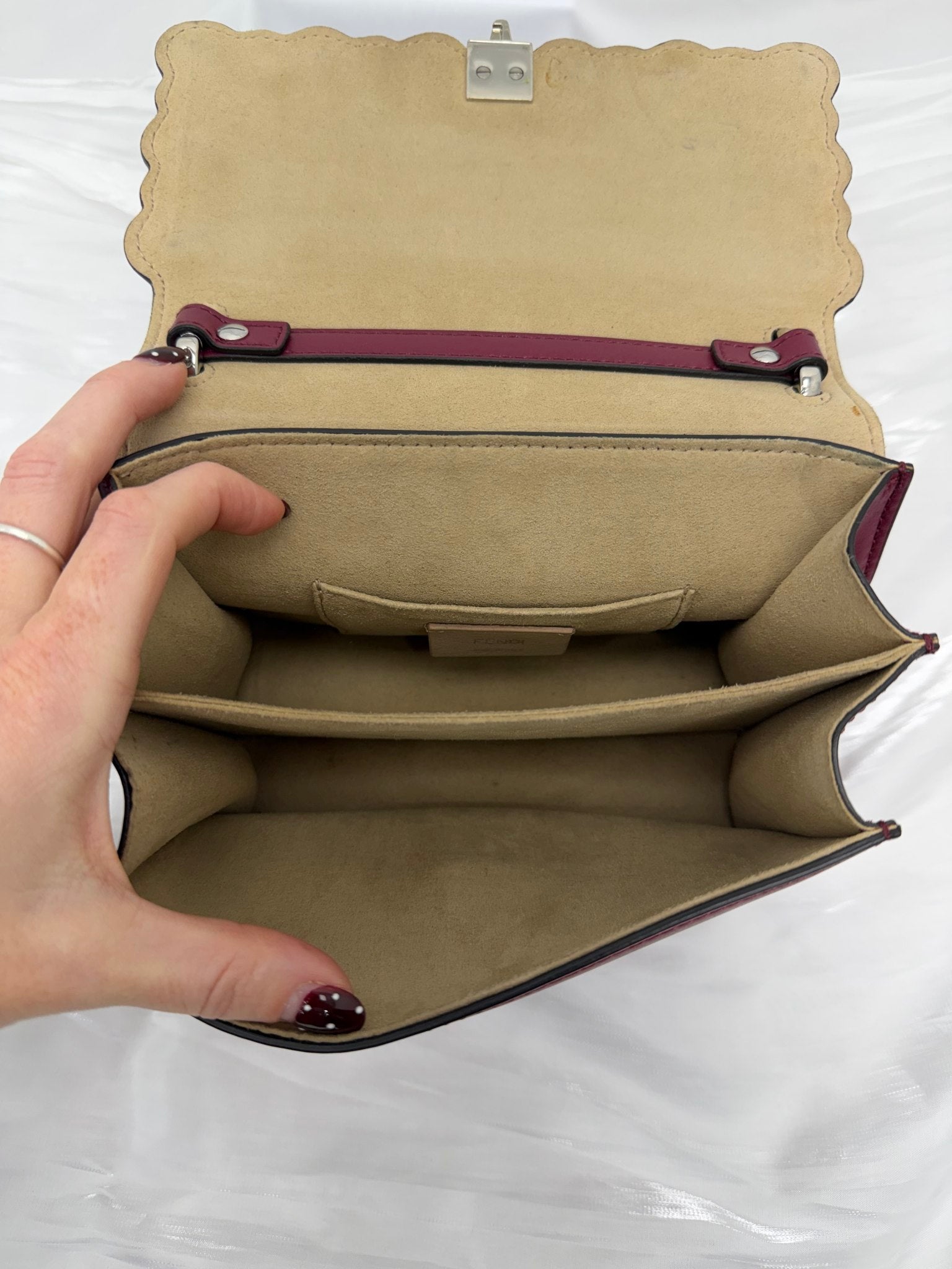 Fendi Ivory Python & Burgundy Leather Small Kan Shoulder Bag