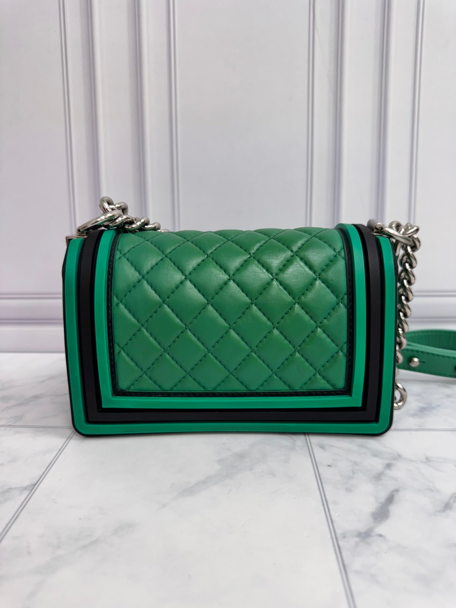 Chanel Green Diamond Quilted Leather Small Boy Bag