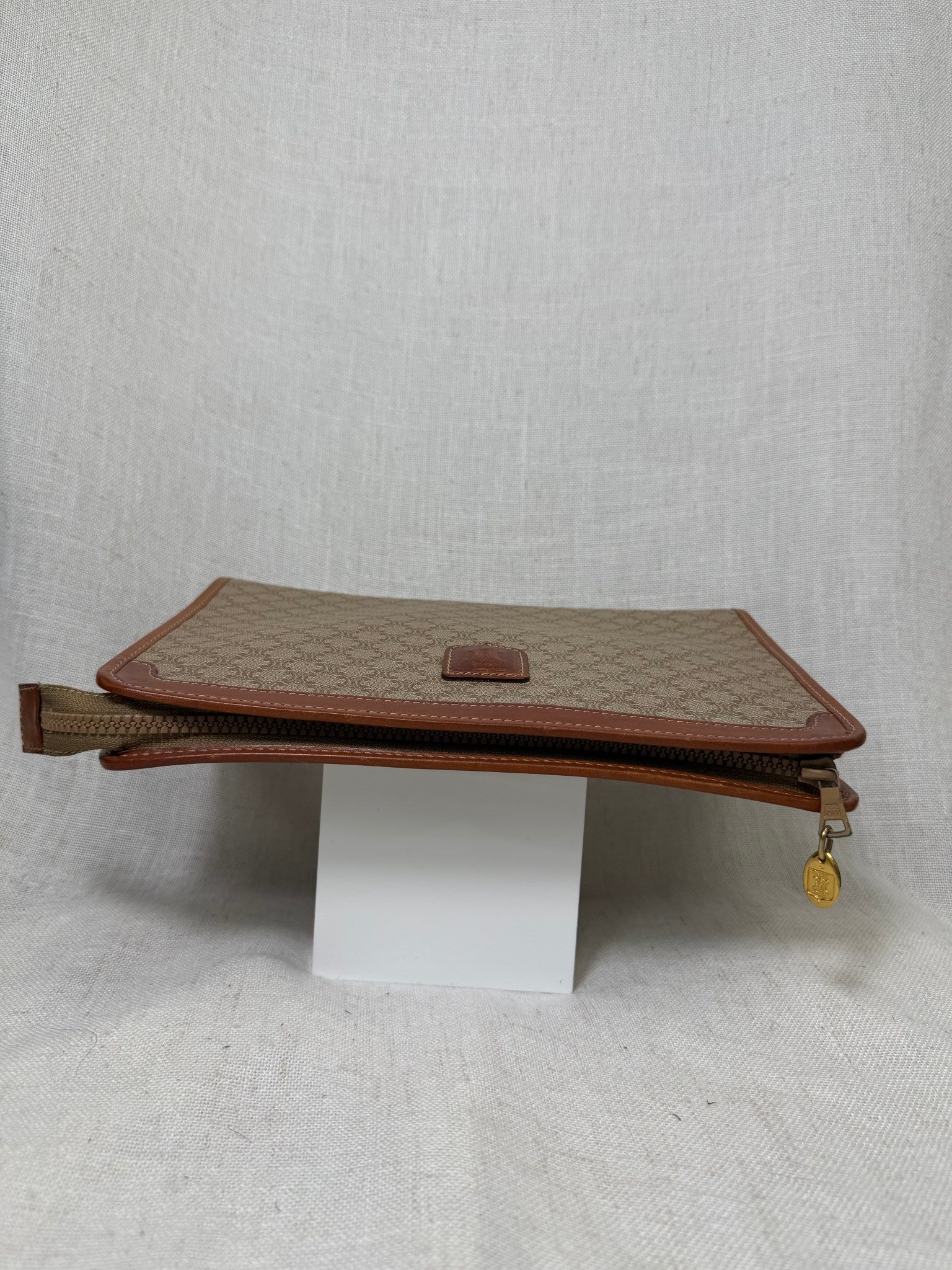 Celine Beige Coated Canvas Macadam Clutch Travel Bag