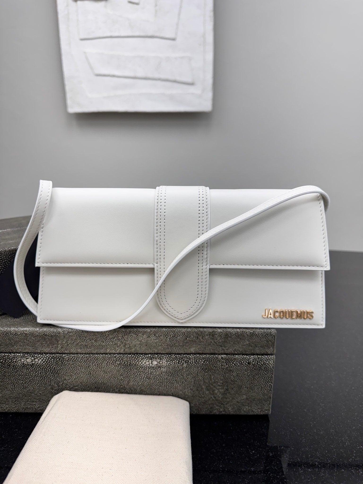 BRAND NEW Jacquemus White Leather Le Bambino Long Bag