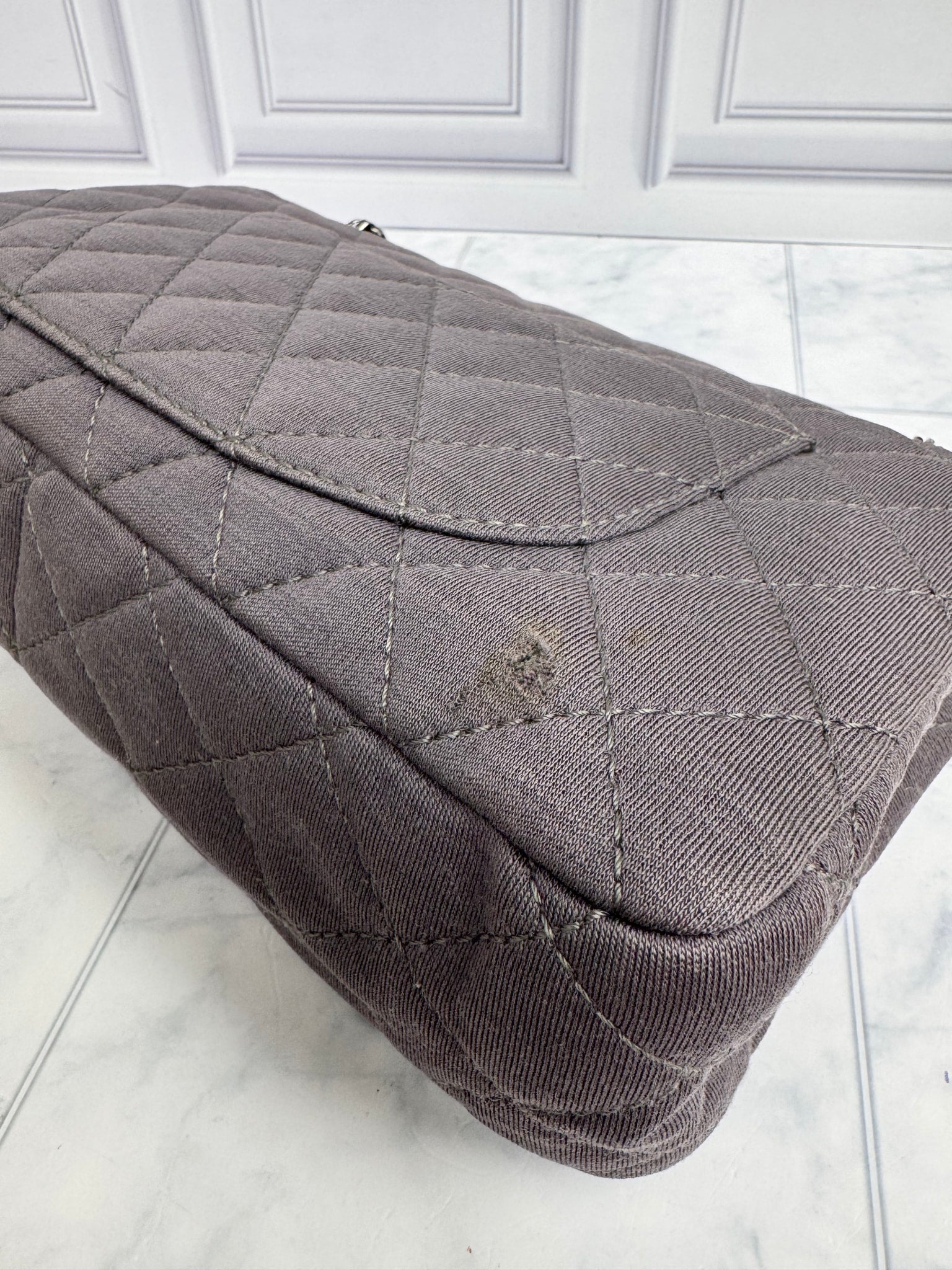 Chanel Grey Quilted Jersey Medium Chanel 2.55 Reissue Flap Bag