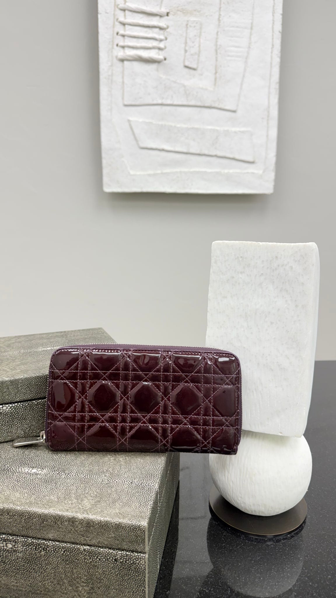Christian Dior Purple Cannage Patent Leather Lady Dior Voyageur Zippy Wallet