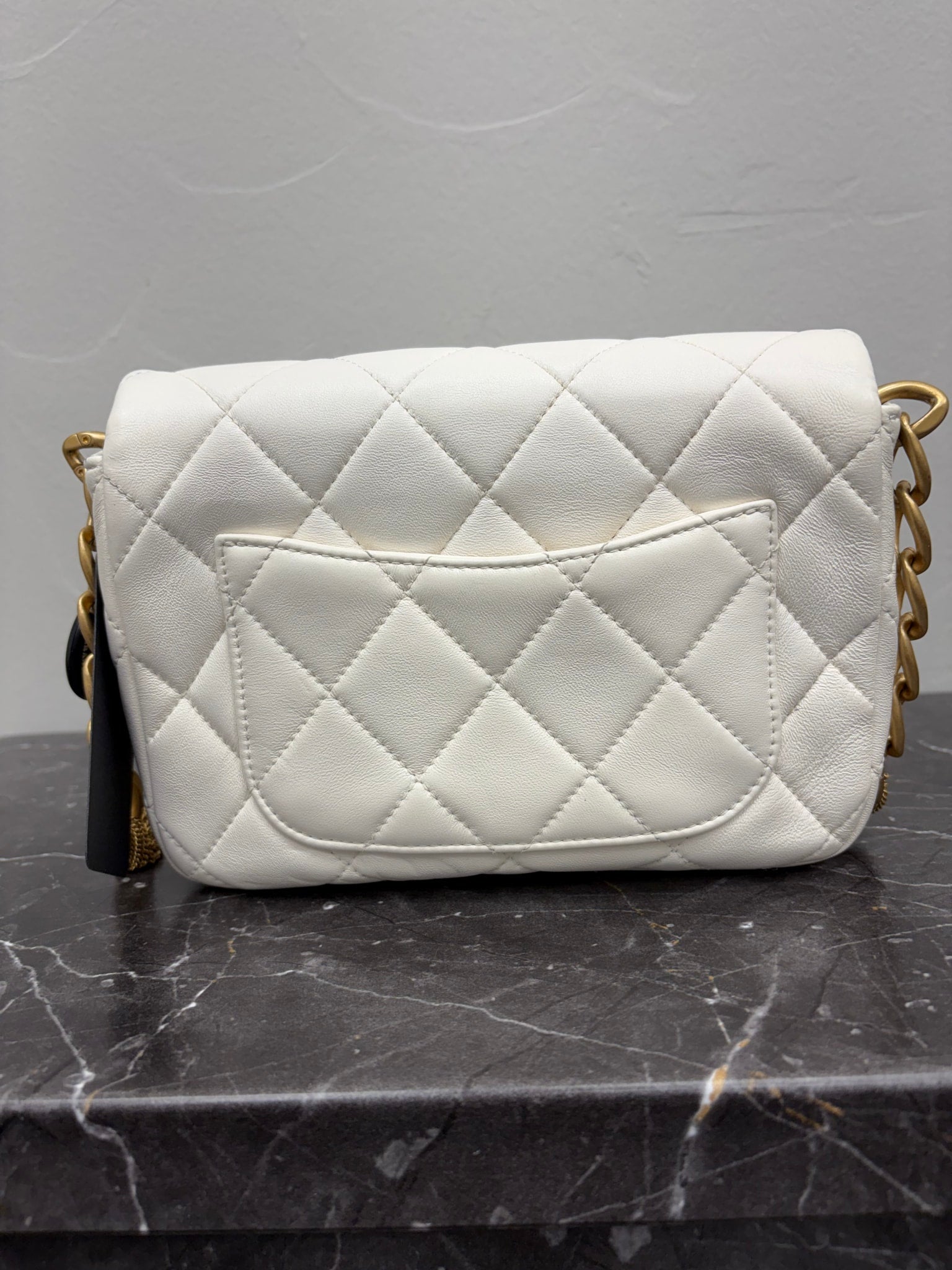 Chanel White Quilted Lambskin Mini Rectangular Flap