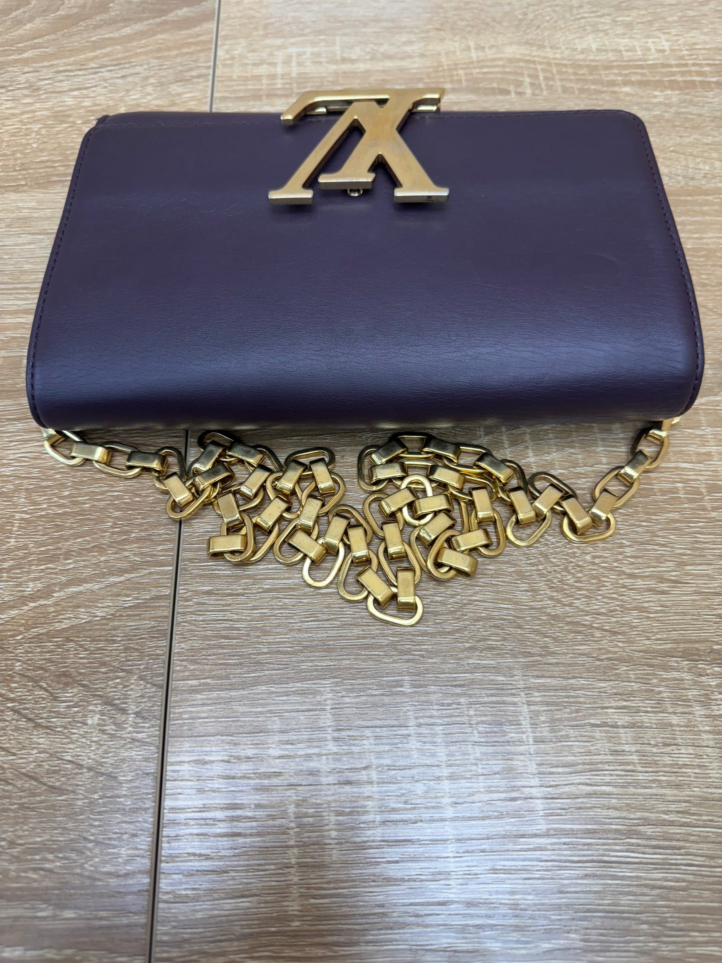 Louis Vuitton Purple Leather Chain Louise GM Clutch Bag
