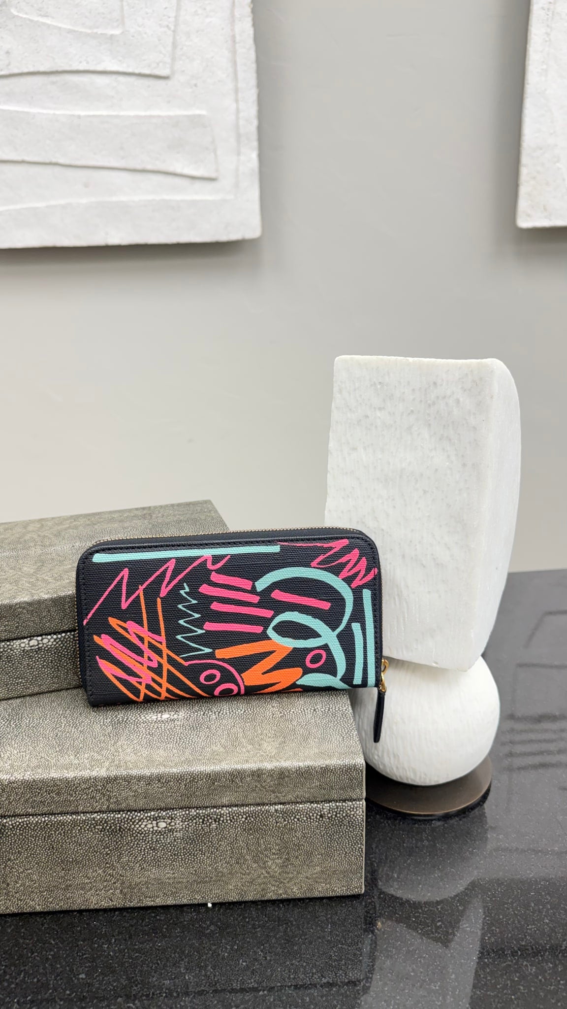 Burberry Black Multicolor Canvas Graffiti Zippy Wallet