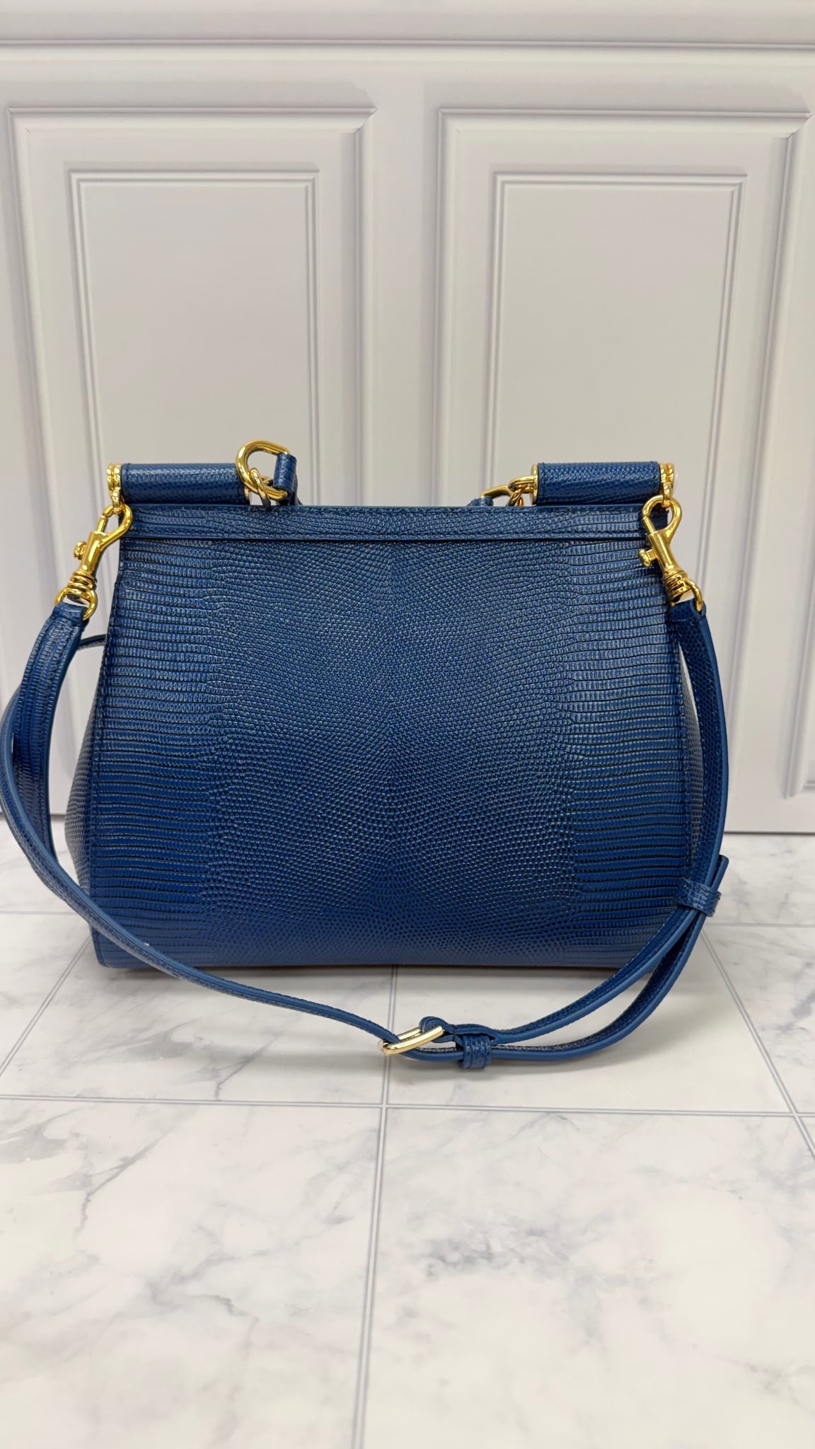 BRAND NEW - Dolce & Gabbana Blue Lizard Leather Sicily Top Handle Handbag