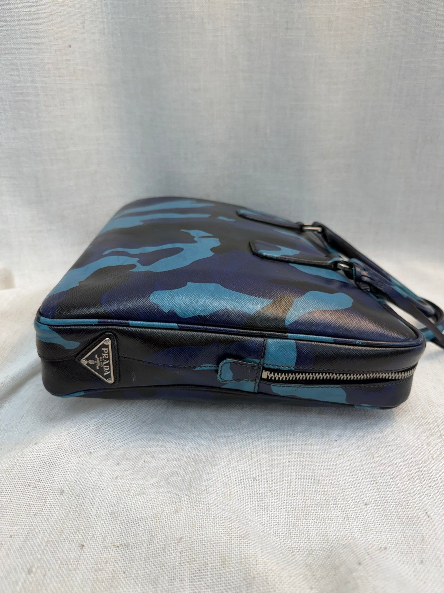 Prada Blue Camo Saffiano Leather Briefcase