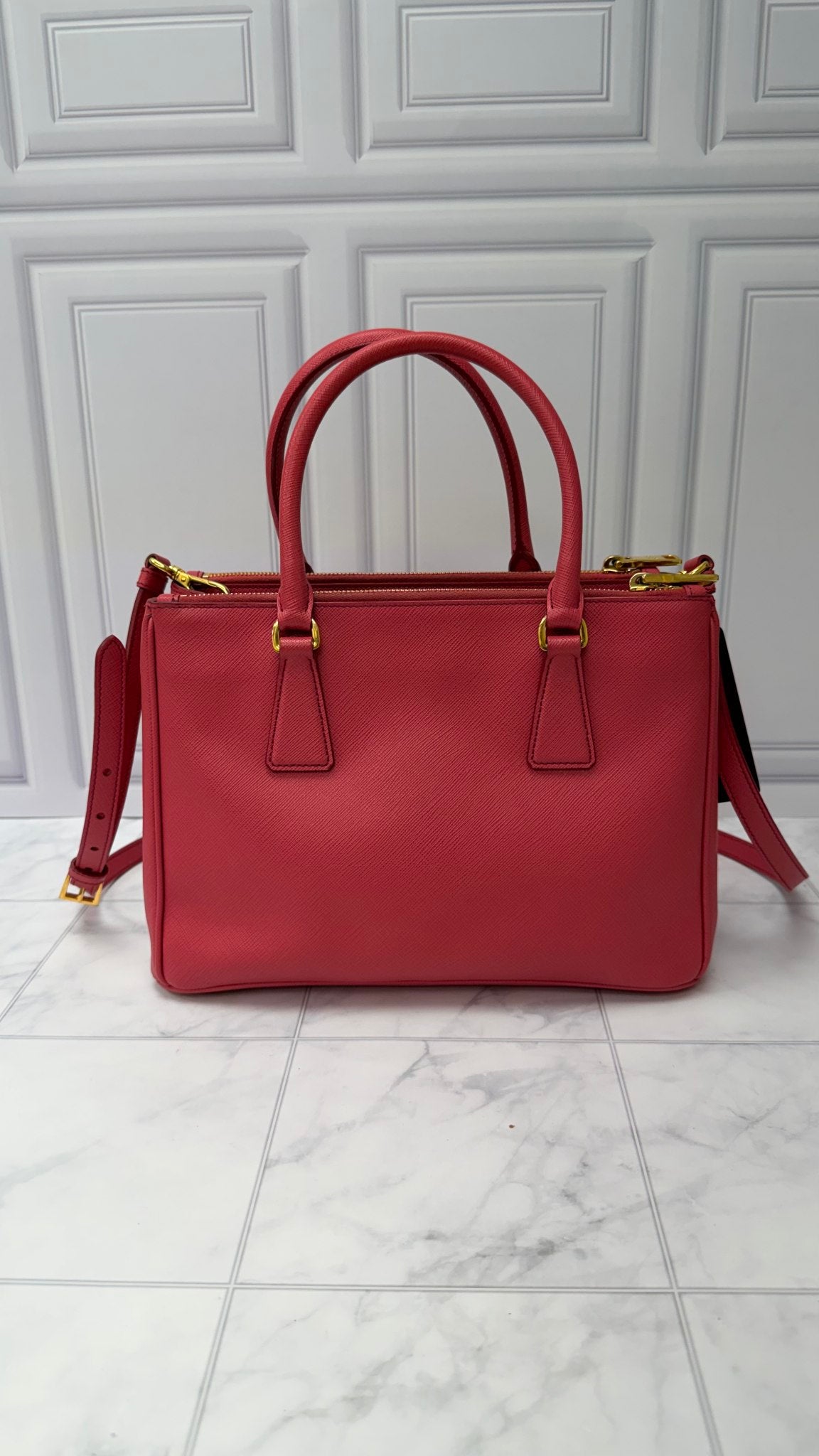 Prada Pink Saffiano Leather Small Double Zip Galleria Tote