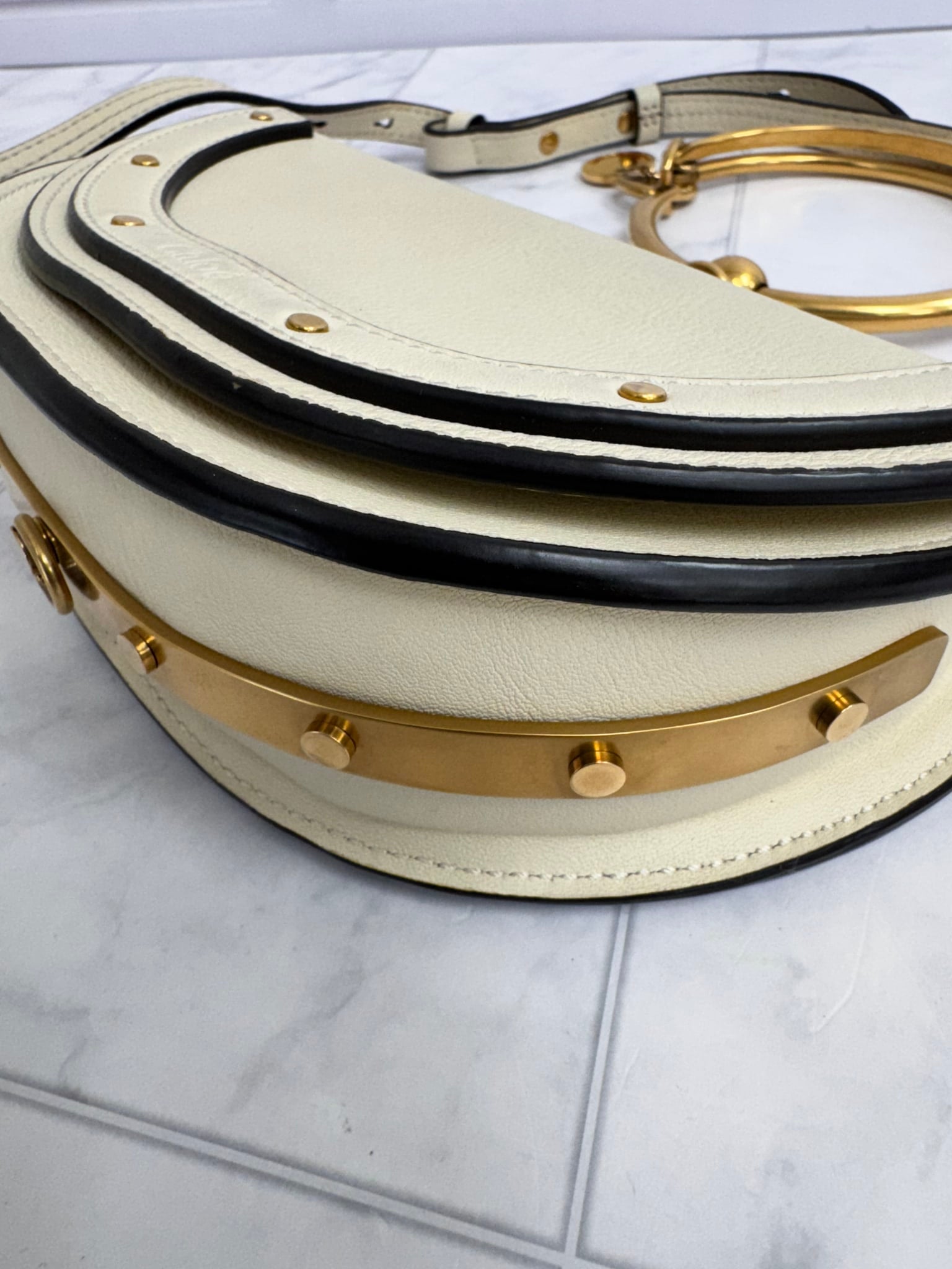 Chloe Beige Grained Leather Nile Bracelet 2Way Bag