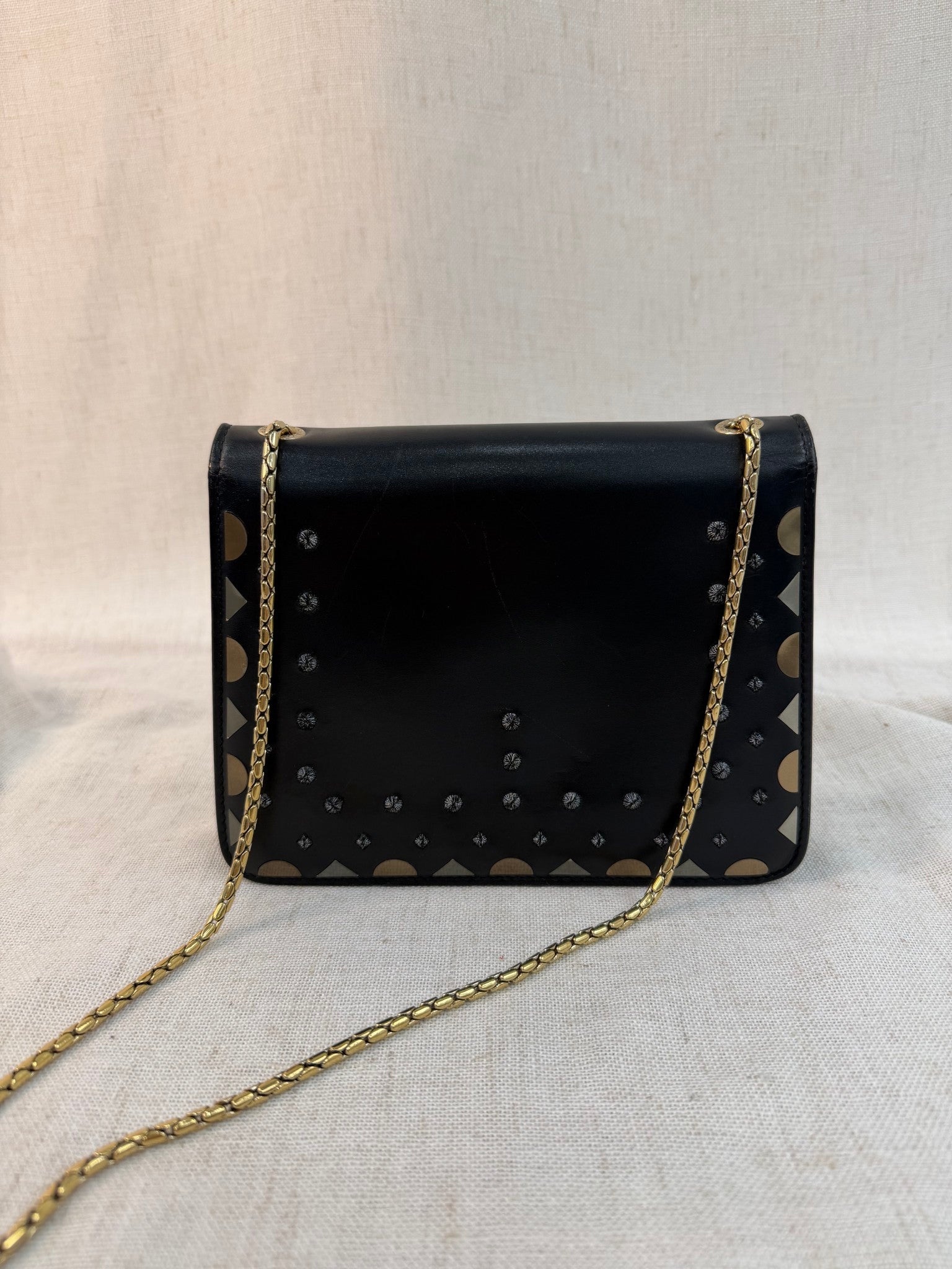 Bvlgari Black Leather serpenti Star Studded Small Crossbody