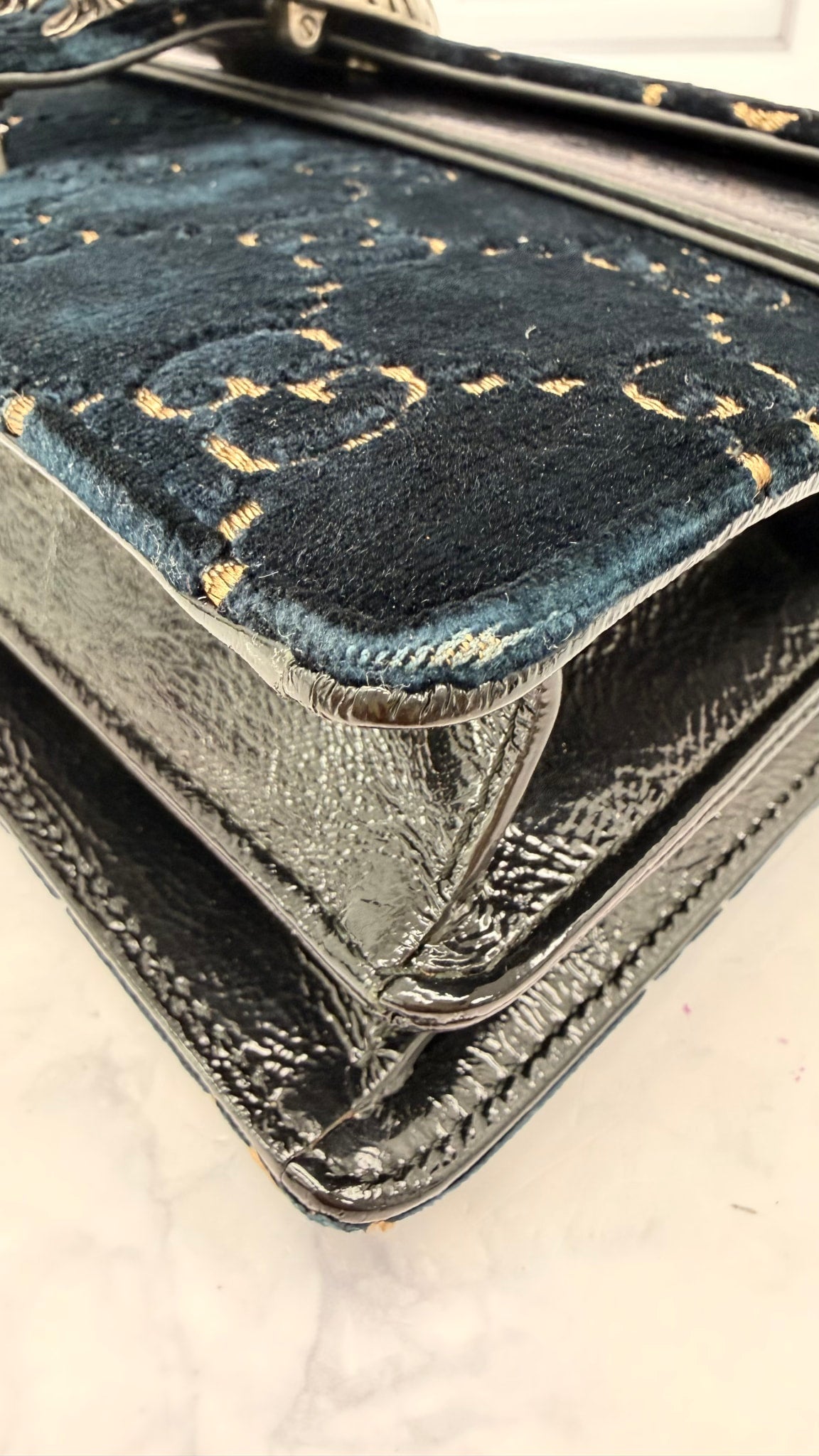 Gucci Navy GG Monogram Velvet Small Dionysus Shoulder Bag