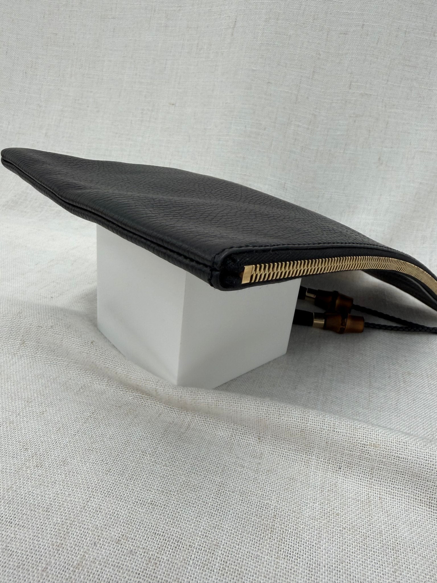 Gucci Black Leather Bamboo Pouch