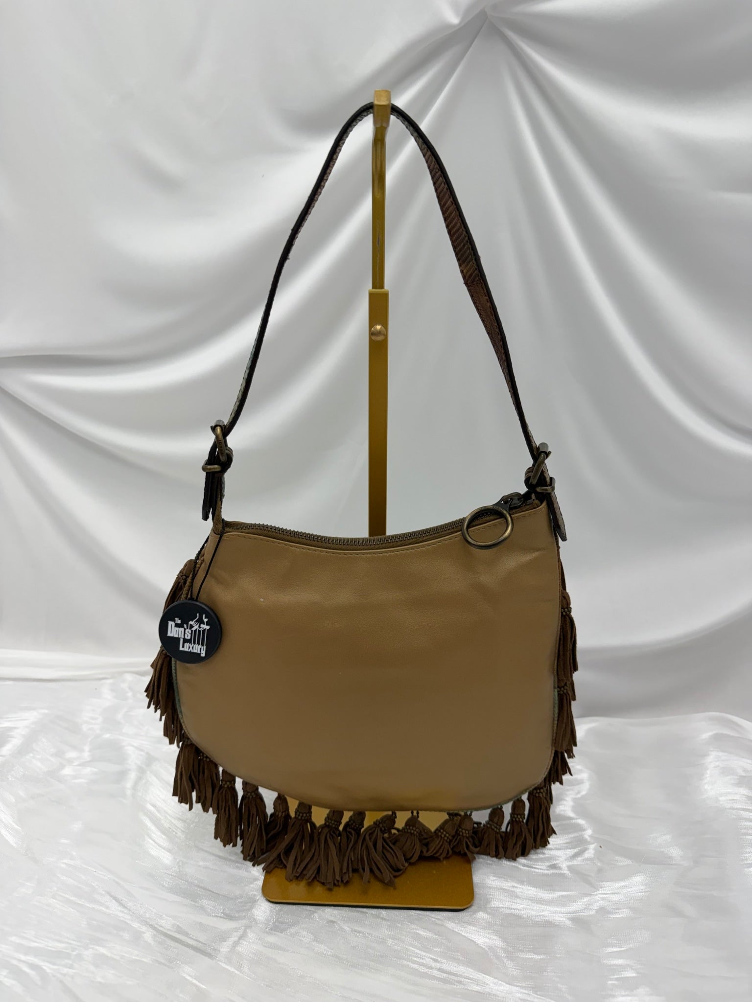 Fendi Brown Suede & Lizard Oyster Beaded Fringe Hobo Bag