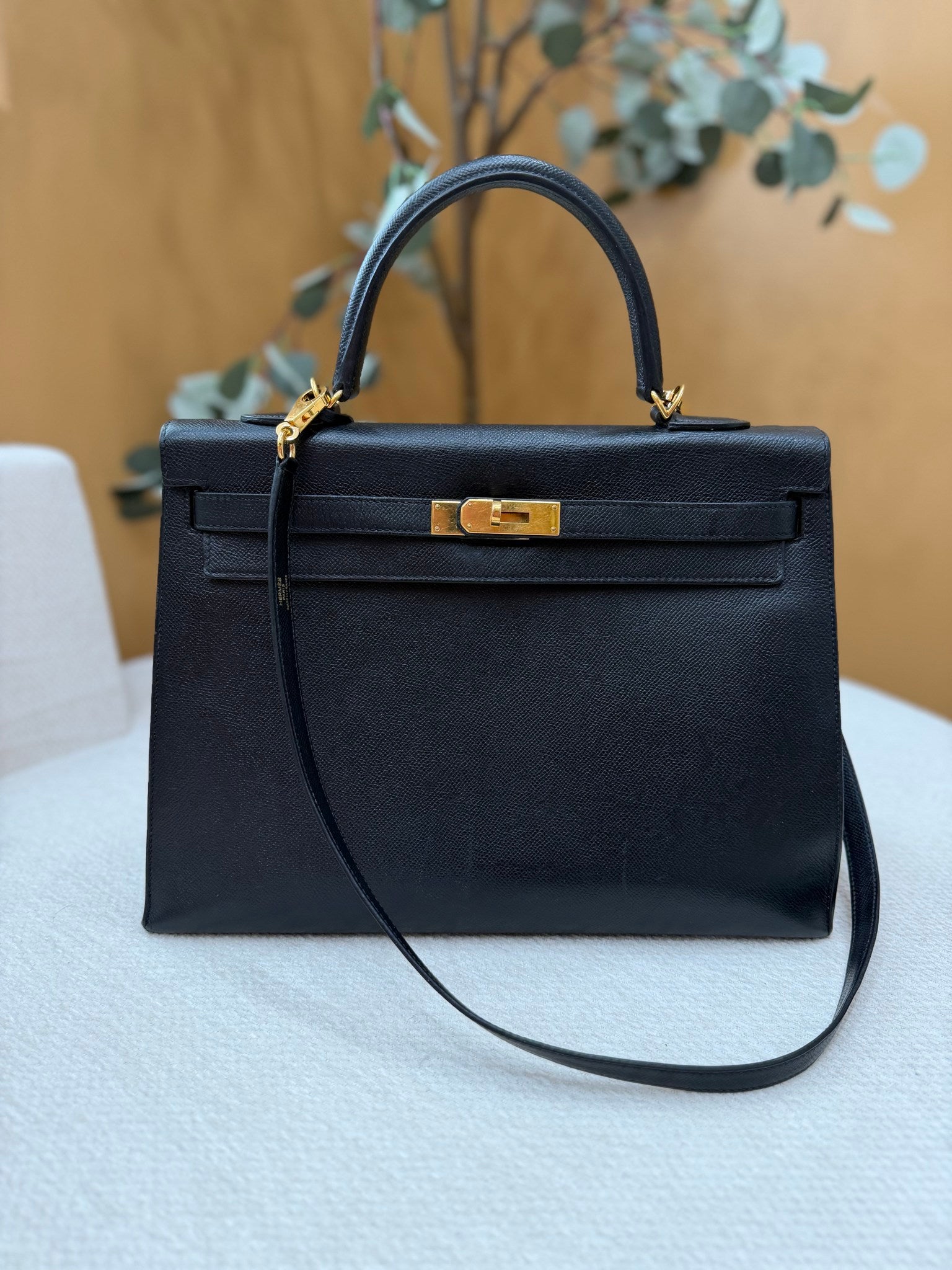 Hermes Black Epsom Leather Kelly Sellier 35