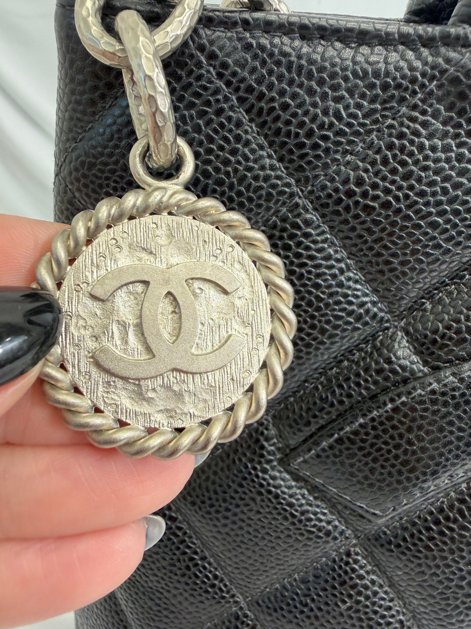 Chanel Black Quilted Caviar Medallion Tote Bag