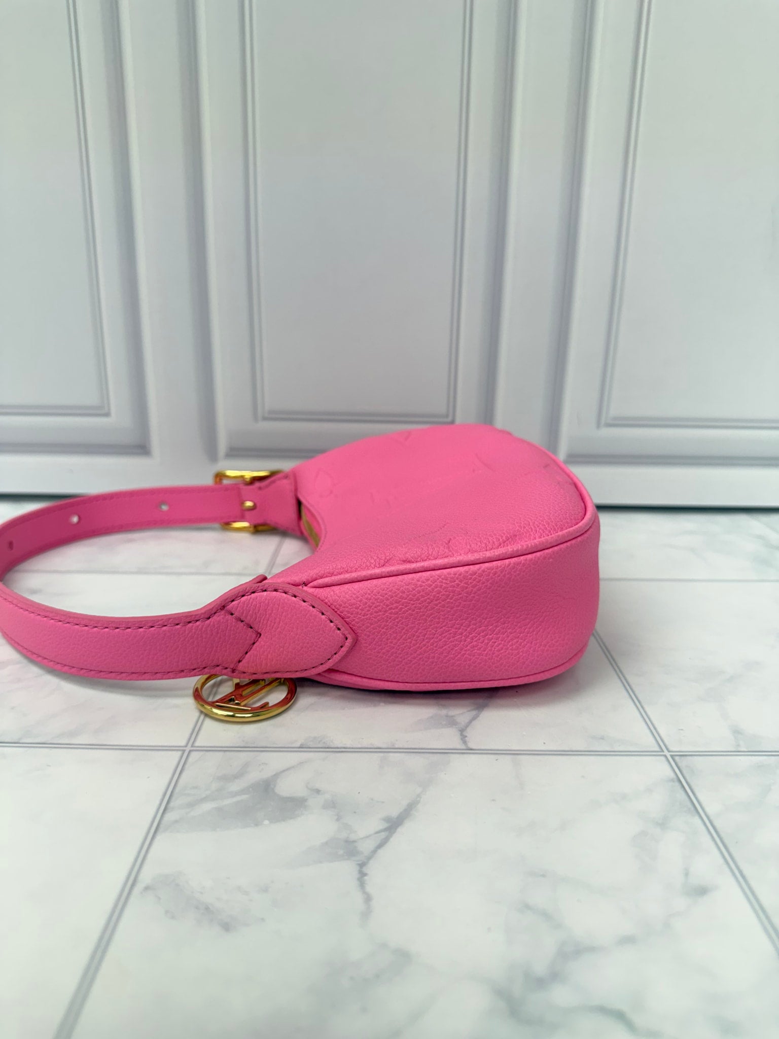 Louis Vuitton Monogram Hot Pink Empreinte Leather Mini Moon Bag