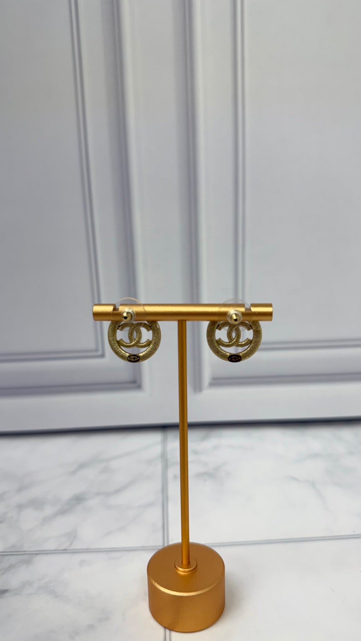 Chanel Gold Toned Round Crystal Stud Earrings
