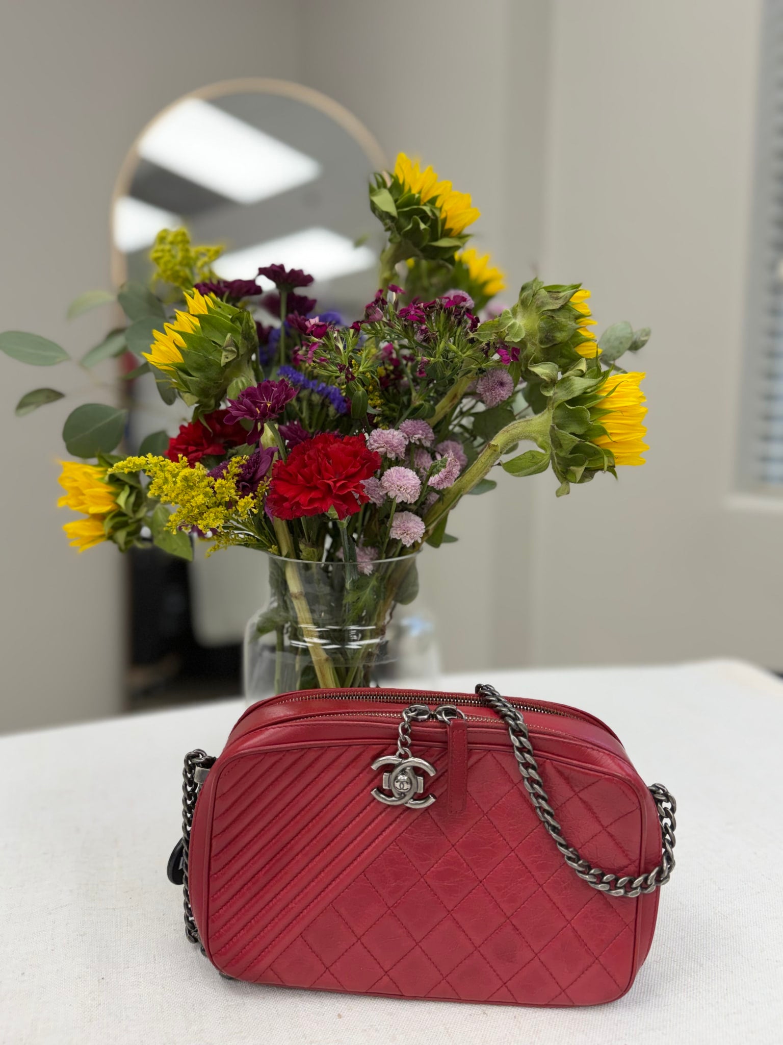 Chanel Red Lambskin Leather Coco Boy Camera Bag