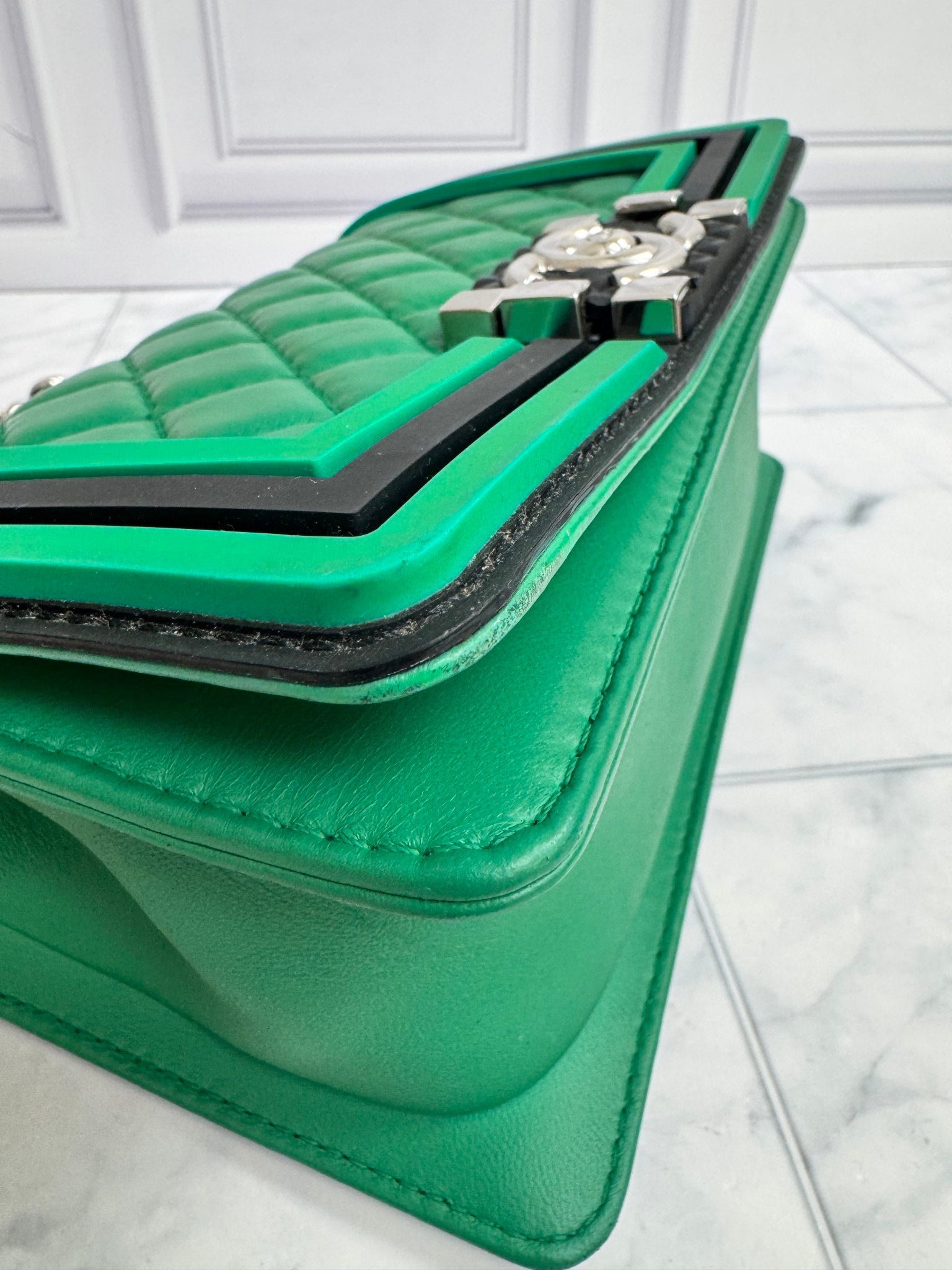 Chanel Green Diamond Quilted Leather Small Boy Bag