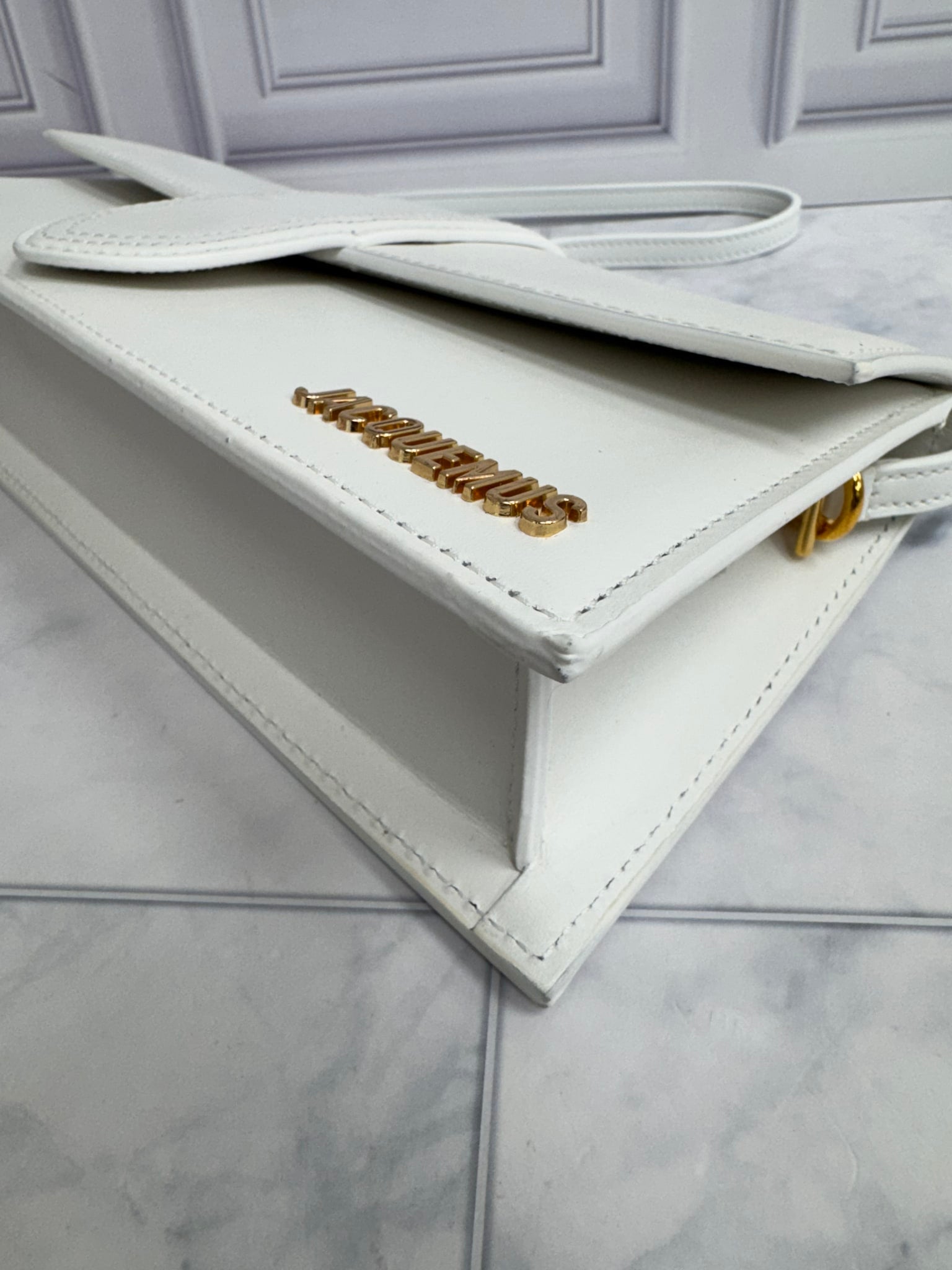 BRAND NEW - Jacquemus White Leather Le Bambino Long Shoulder Bag