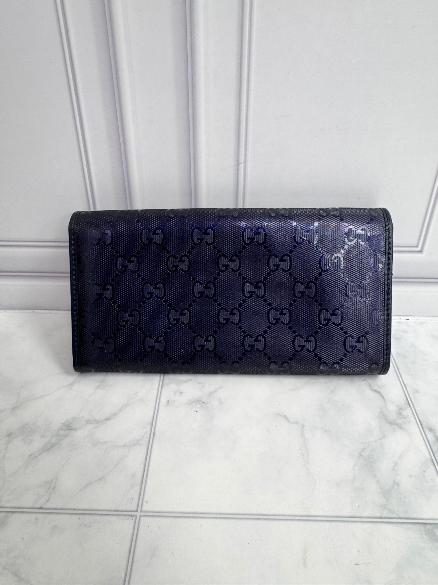 Gucci Navy Blue GG Imprime Long Wallet
