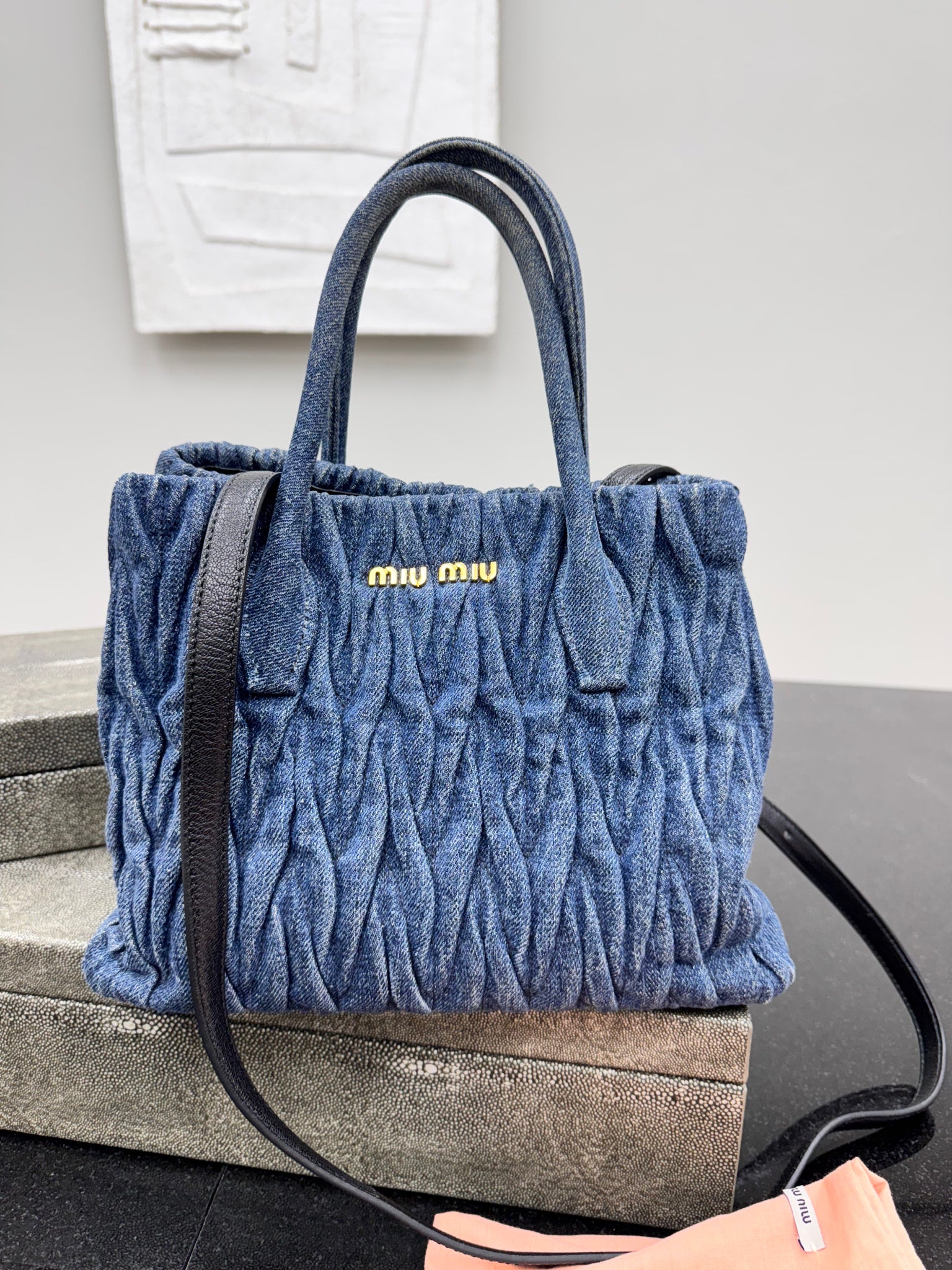 Miu Miu Blue Denim Matelasse 2Way Tote Bag