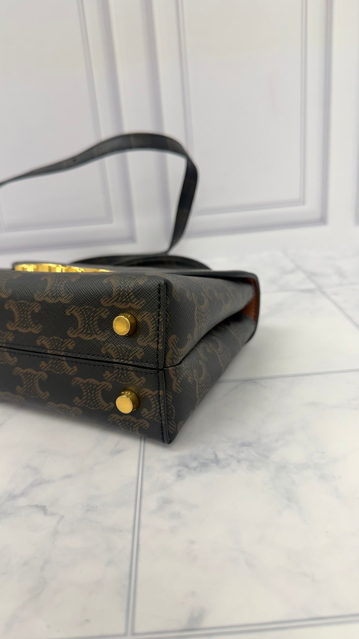 LIKE NEW - Celine Black Triomphe Canvas Teen Nino Bag