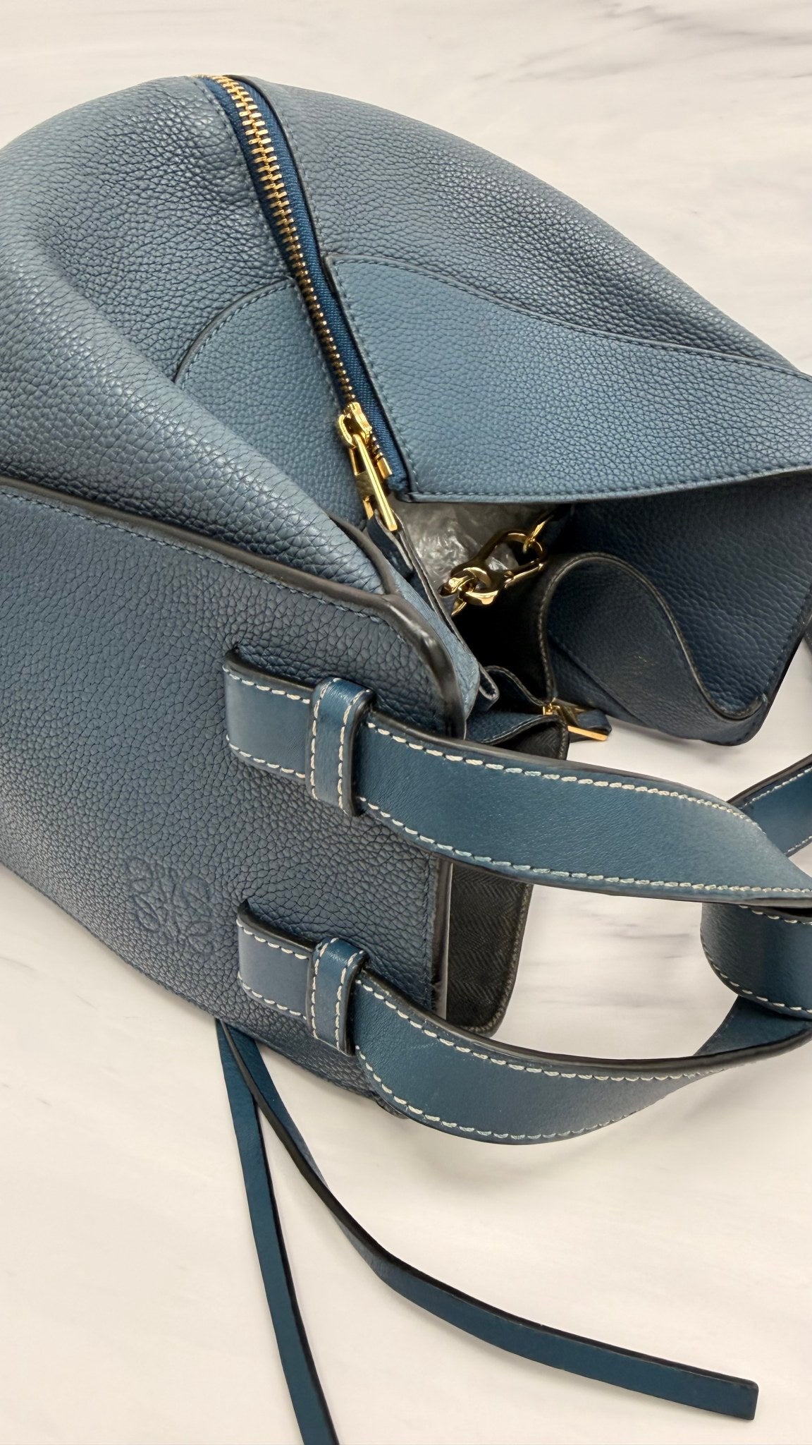 Loewe Dark Blue Grained Leather Hammock Shoulder Bag