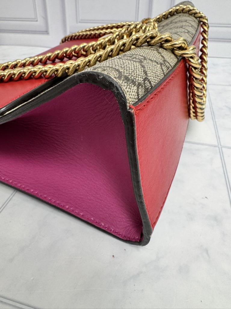 Gucci GG Supreme And Red Leather Padlock Chain Shoulder Bag