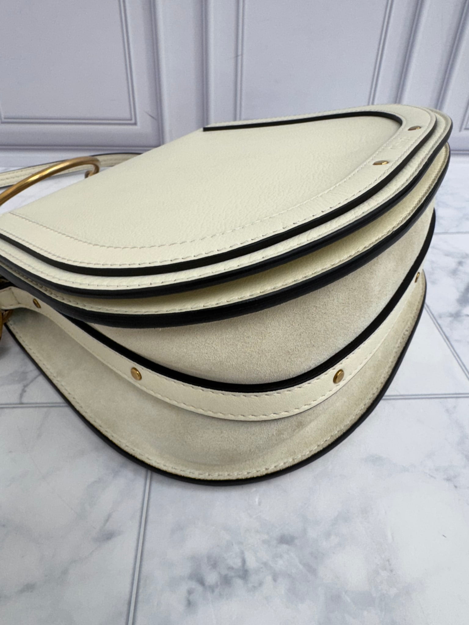 Chloe White Leather Medium Nile Crossbody Bag