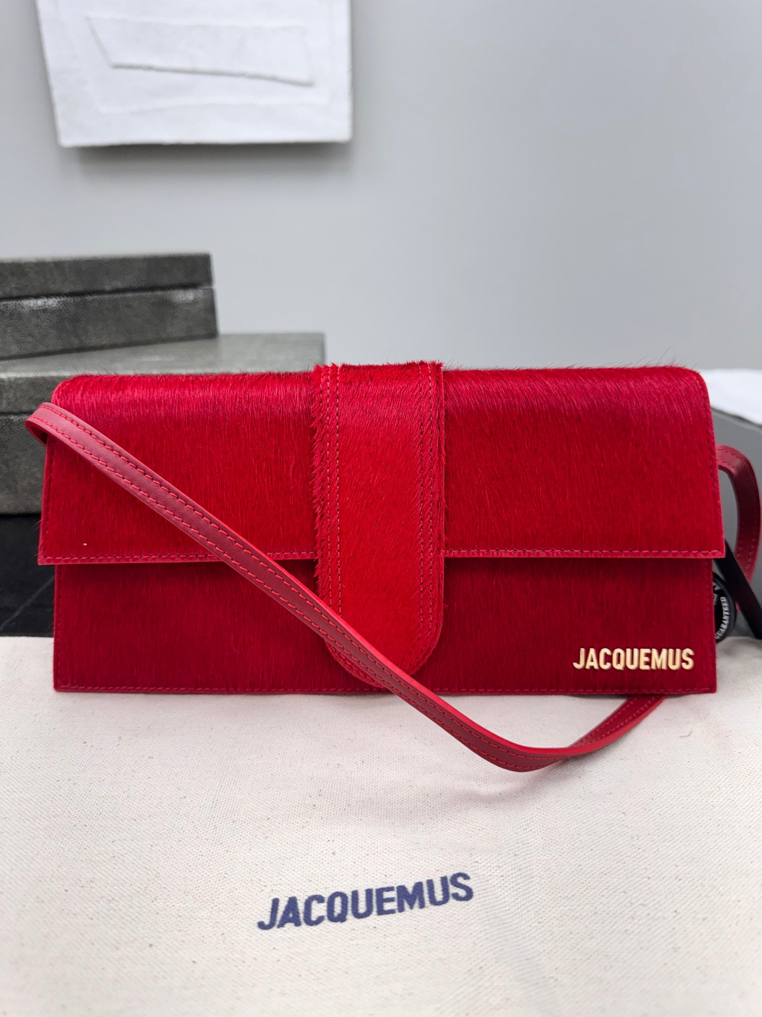 BRAND NEW Jacquemus Red Pony Hair Le Bambino Long Bag