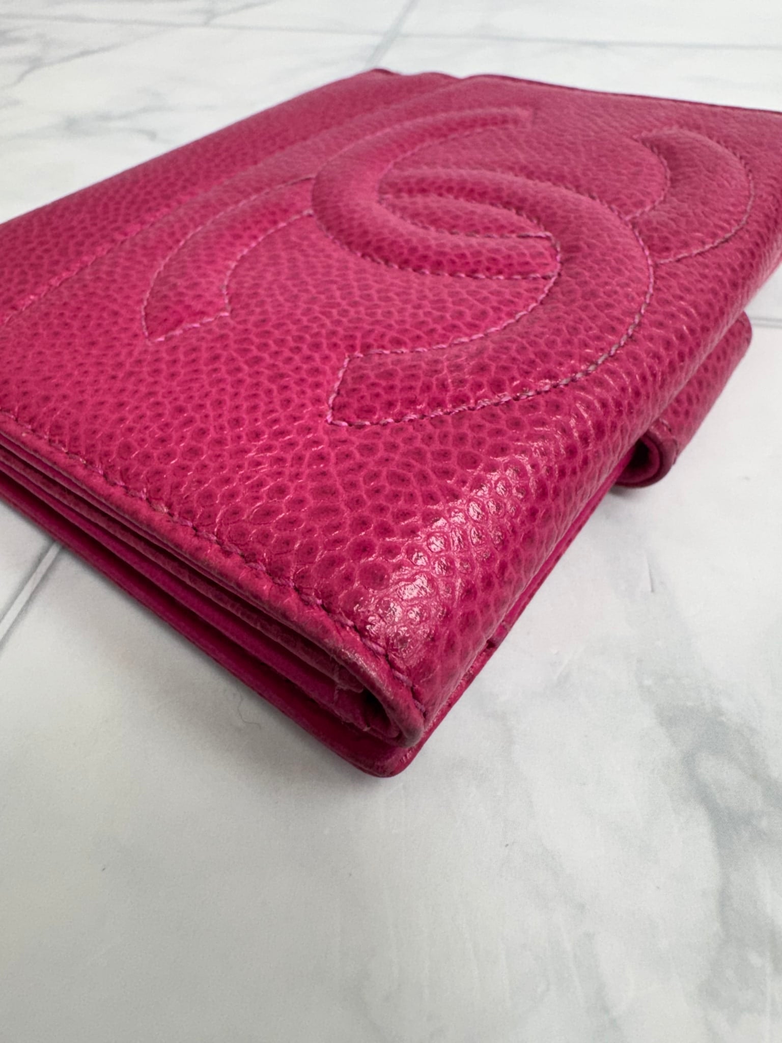 Chanel Pink Caviar Leather Timeless CC Compact Wallet