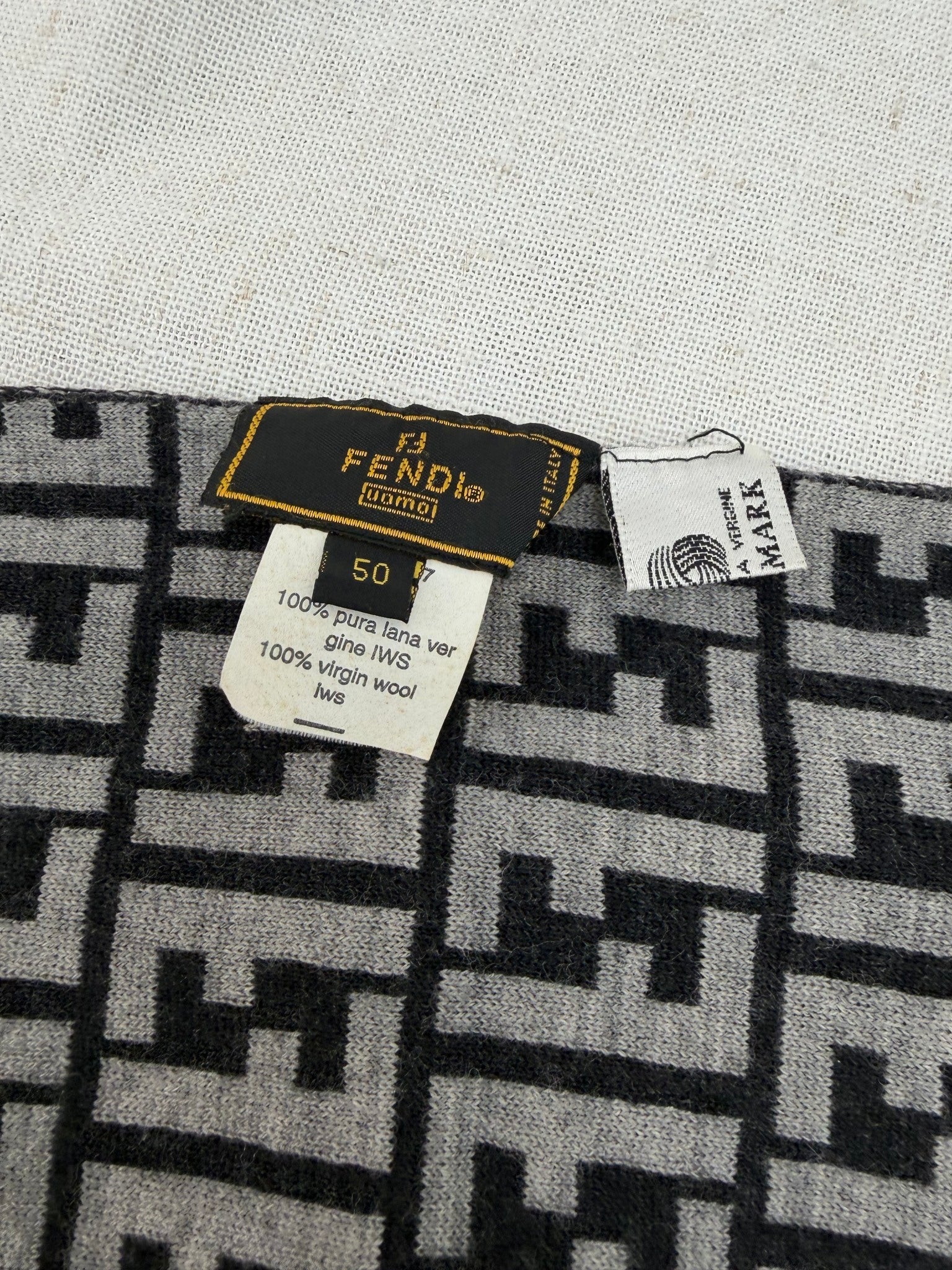Fendi Grey & Black Zucca Wool Scarf