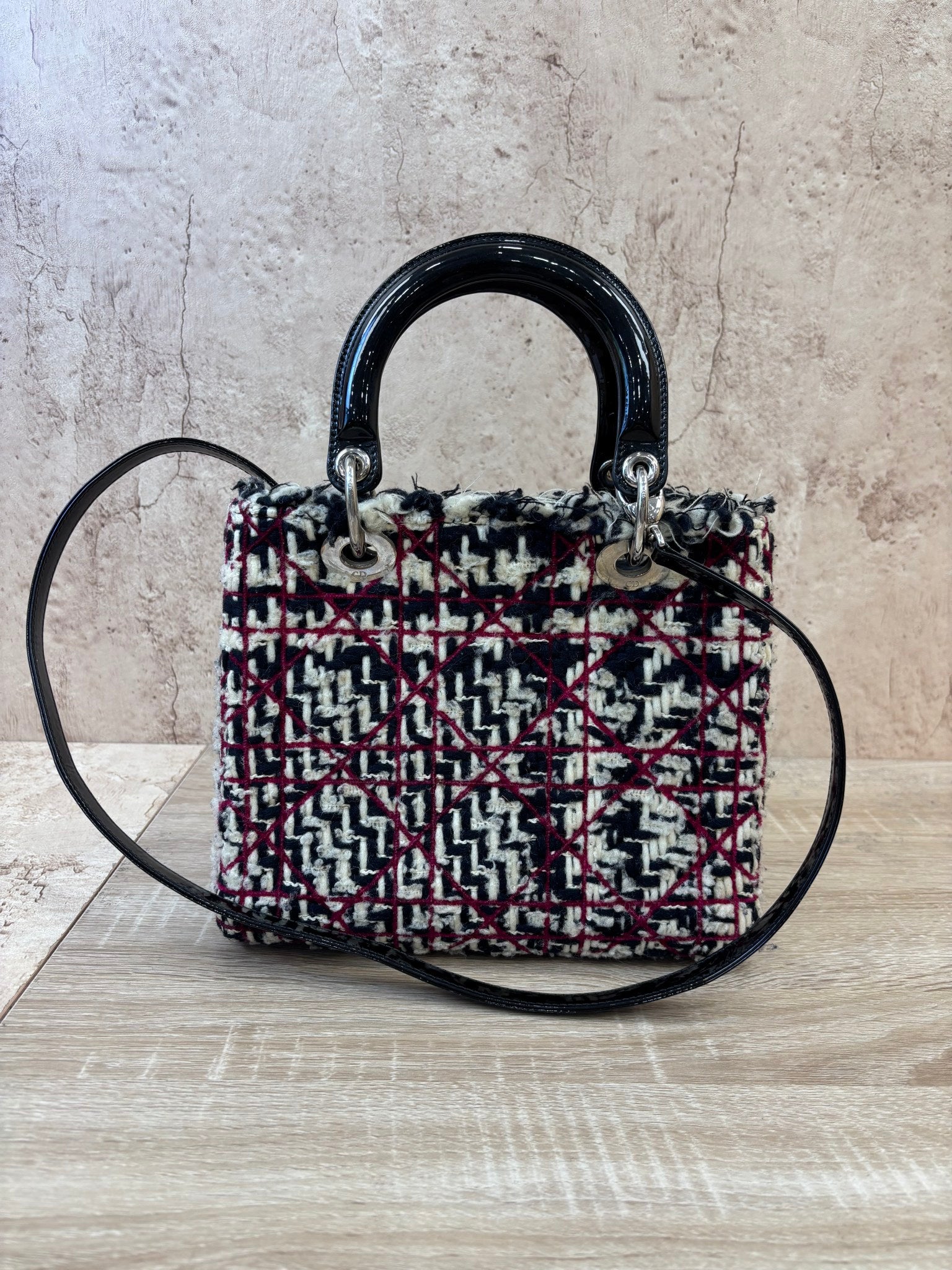 Christian Dior Multicolor Tweed Cannage Large Top Handle Bag