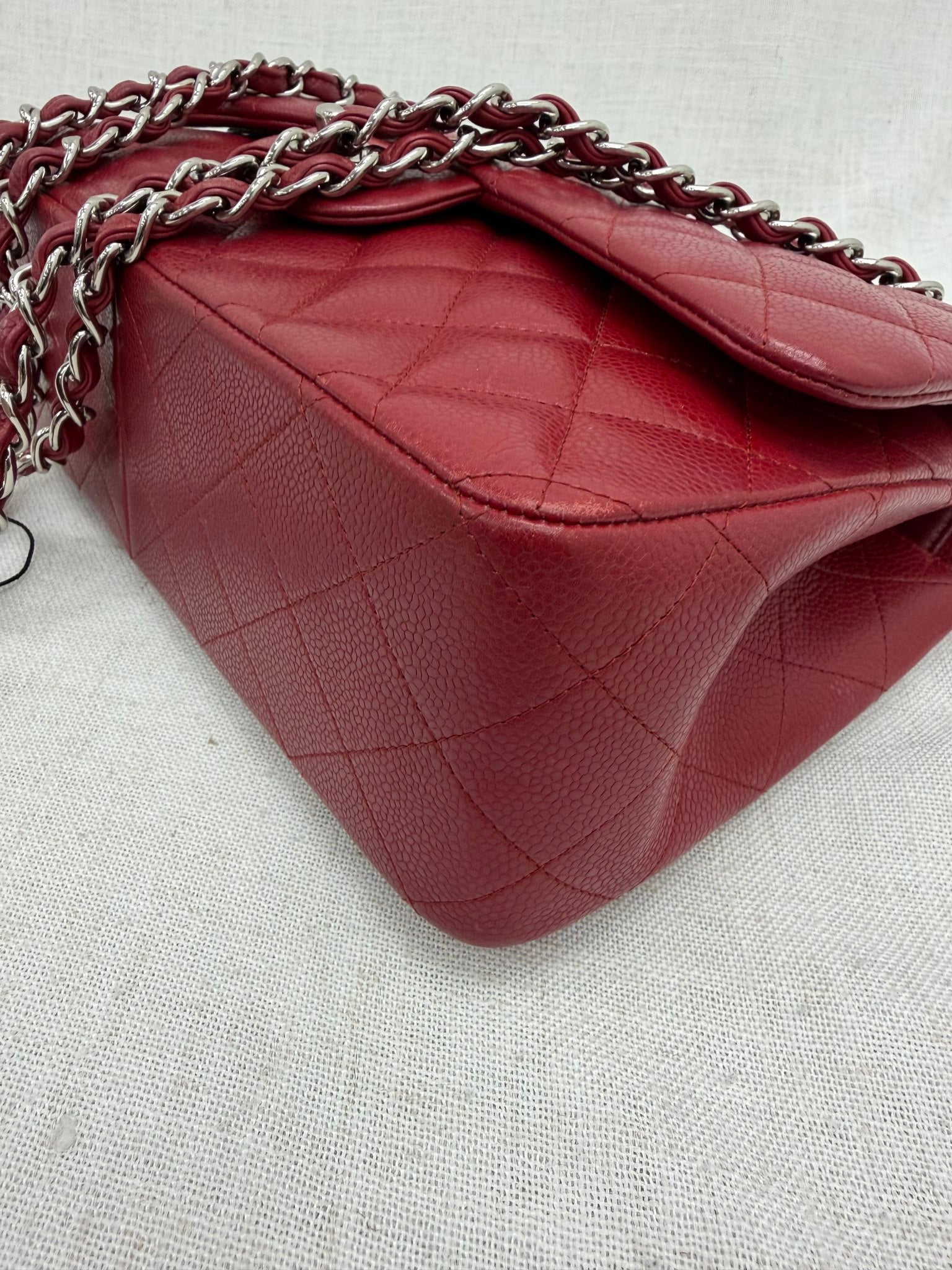 Chanel Red Caviar Quilted Leather Jumbo Classic Double Flap Bag