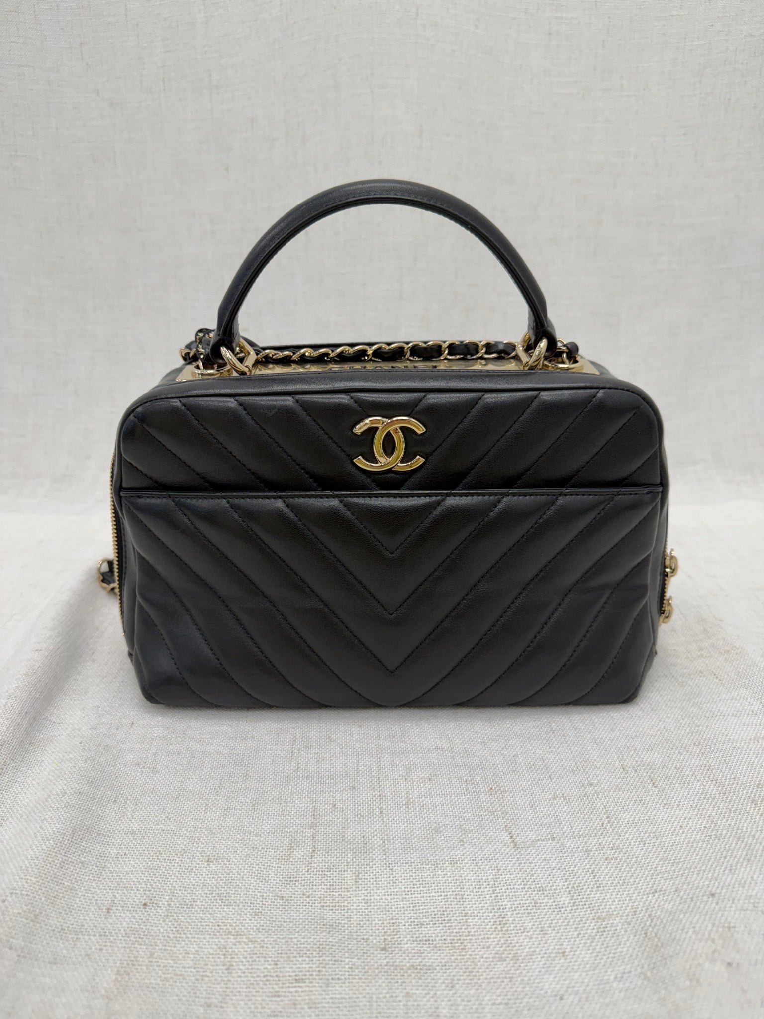 Chanel Black Lambskin Leather Trendy CC Bowling Bag