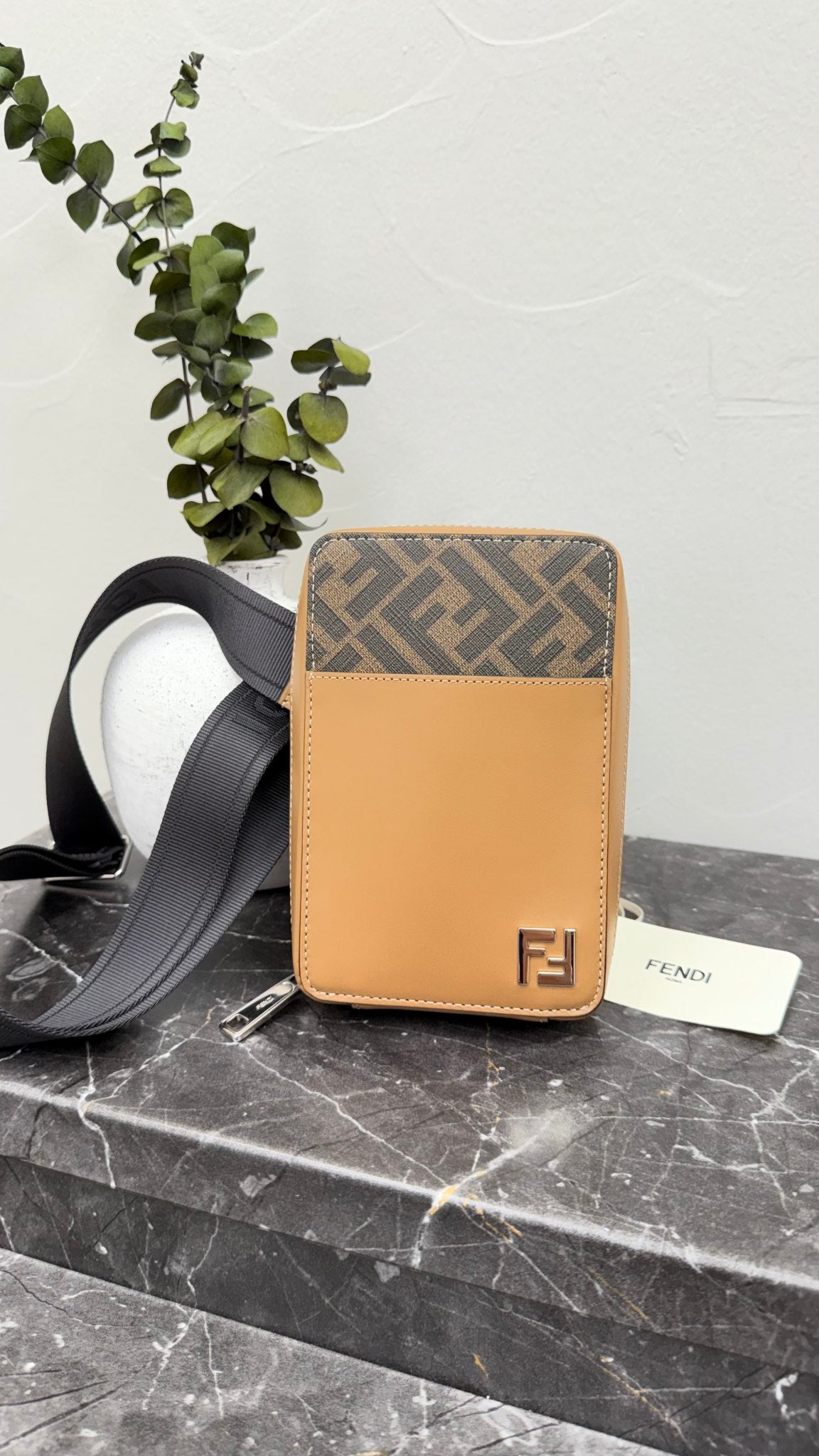 BRAND NEW- Fendi Brown Zucca Coated Canvas & Leather Phone Sling Bag
