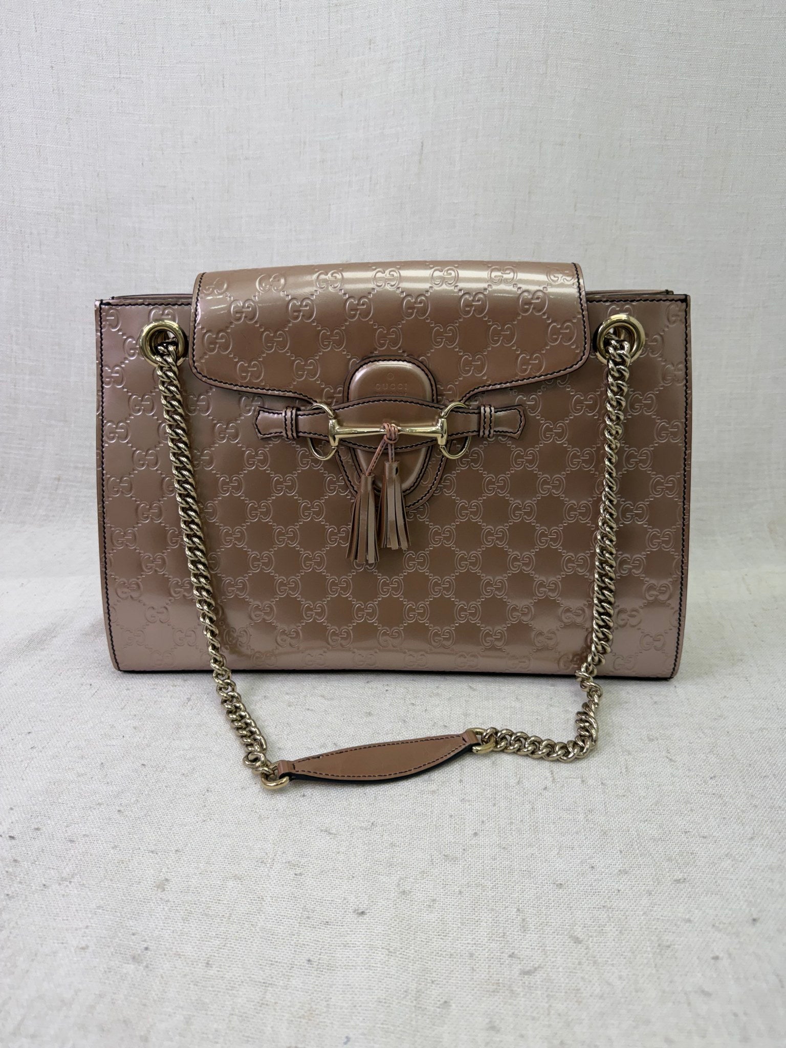 Gucci Rose Gold Guccissima Patent Leather Large Emily Bag