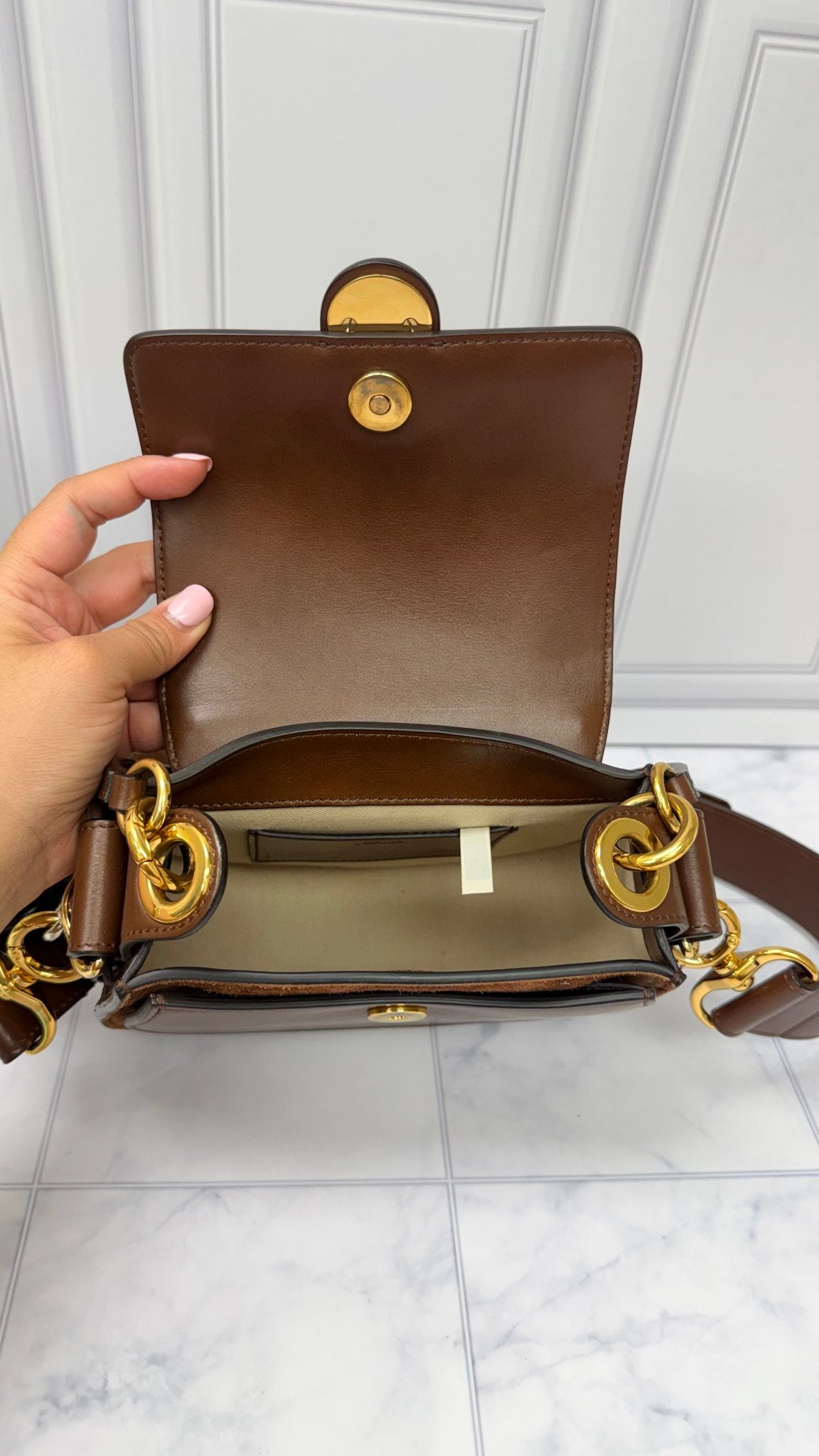 Chloe Brown Leather Tess Small Shoulder Bag