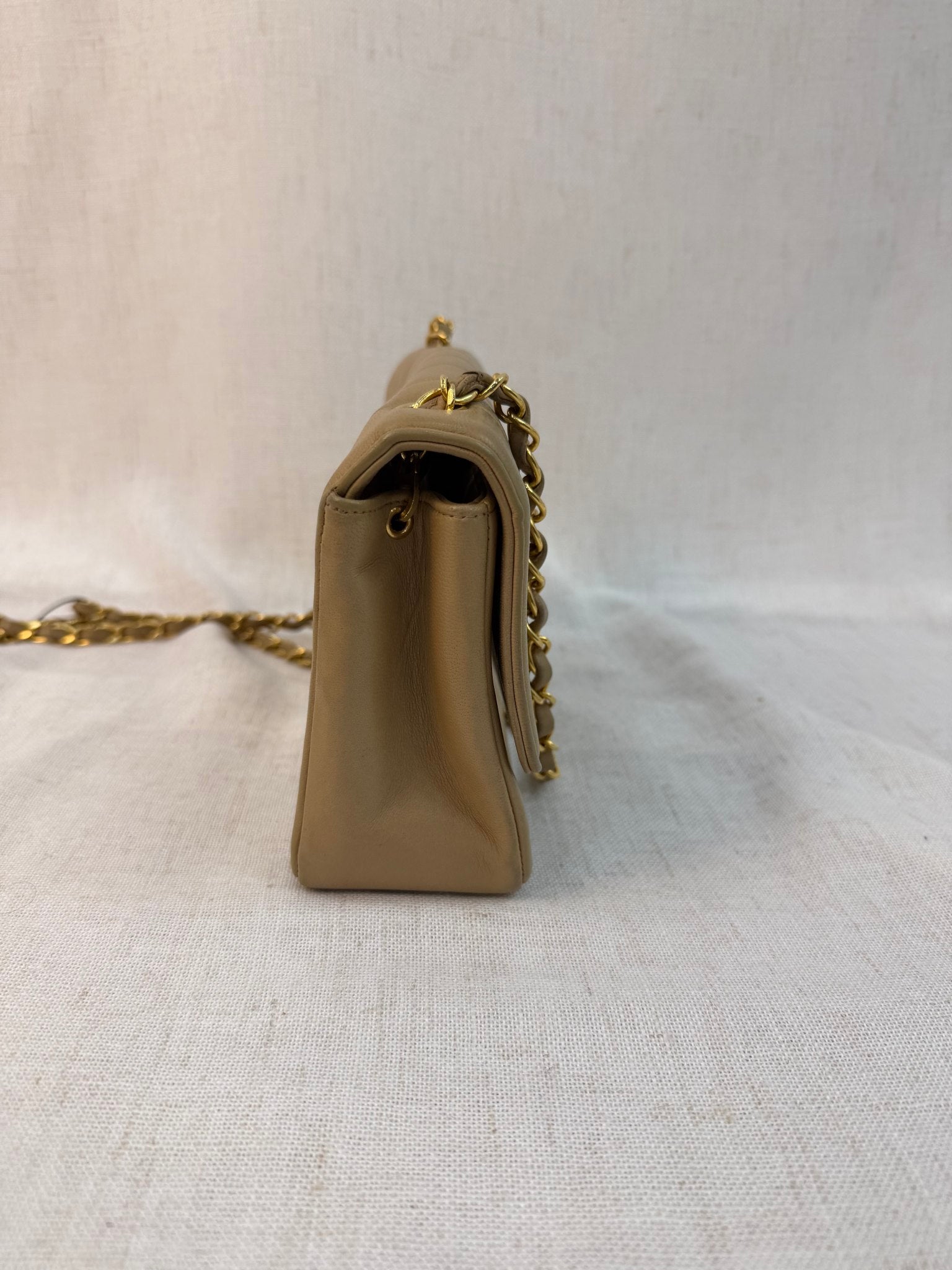 Chanel Beige Lambskin CC Mademoiselle Single Flap Bag