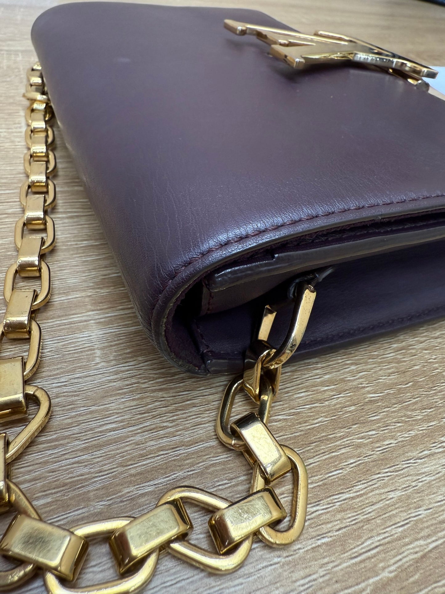 Louis Vuitton Purple Leather Chain Louise GM Clutch Bag