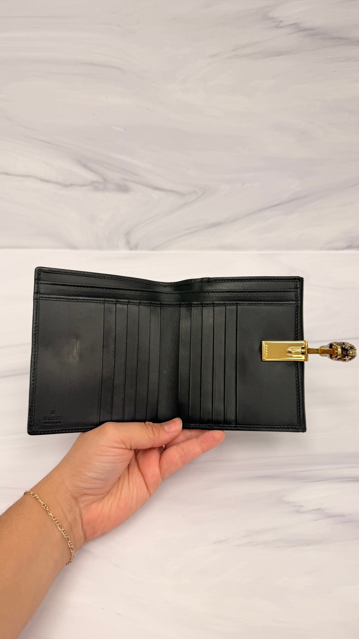 Gucci Brown Suede Leather Tiger Head Compact Wallet