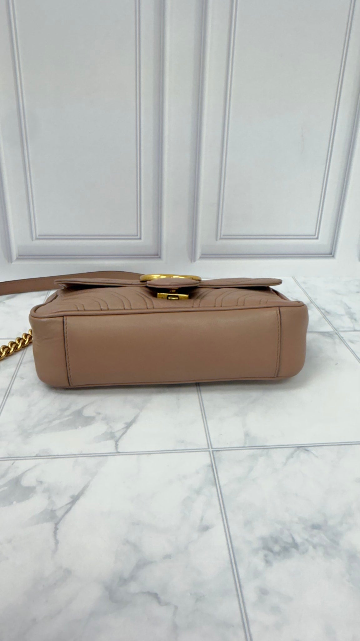 Gucci Dusty Pink Leather GG Marmont Chain Mini Shoulder Bag