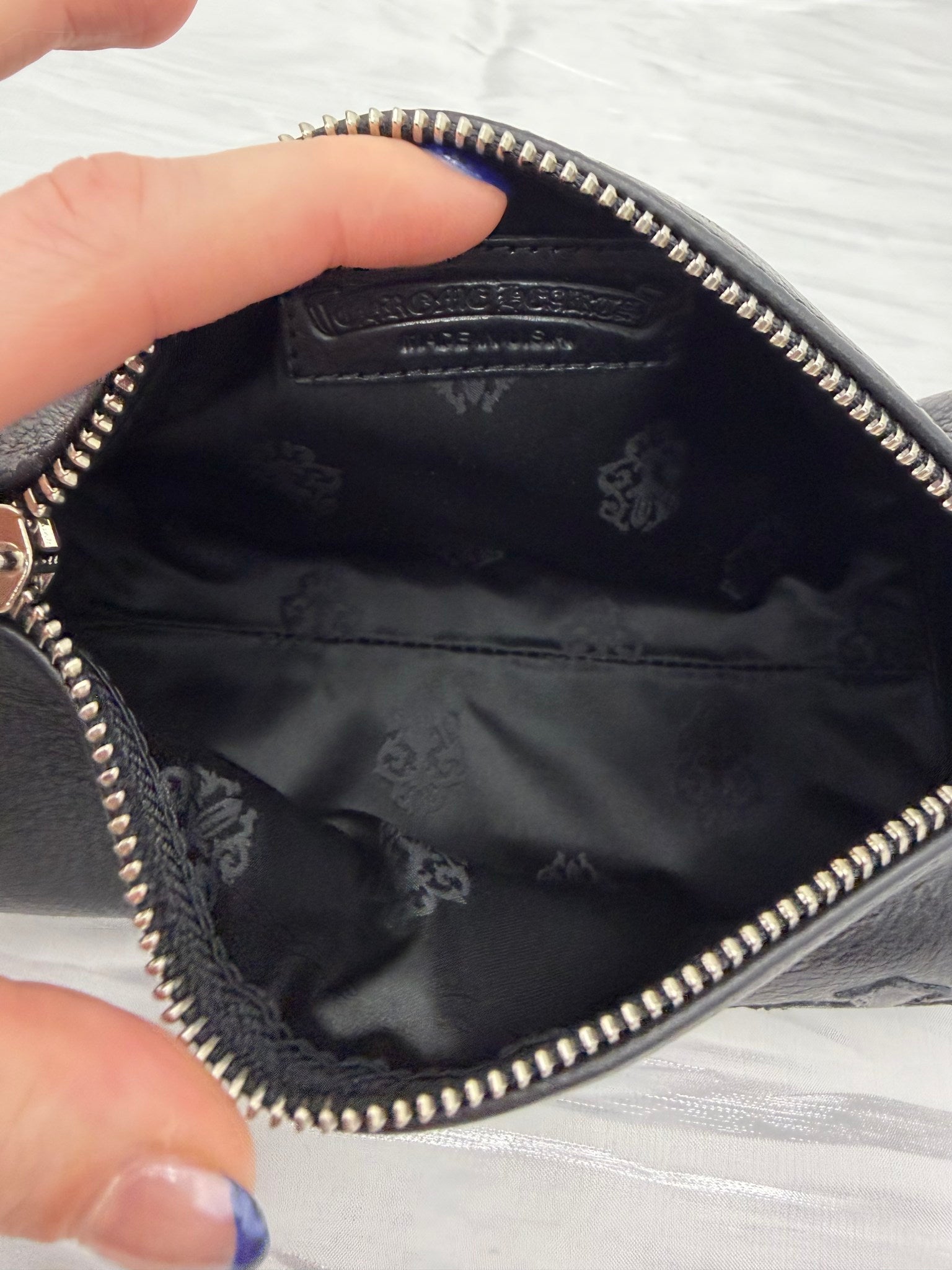 BRAND NEW- Chrome Hearts Black Leather Grinds Cemetery Cross Tube Bag