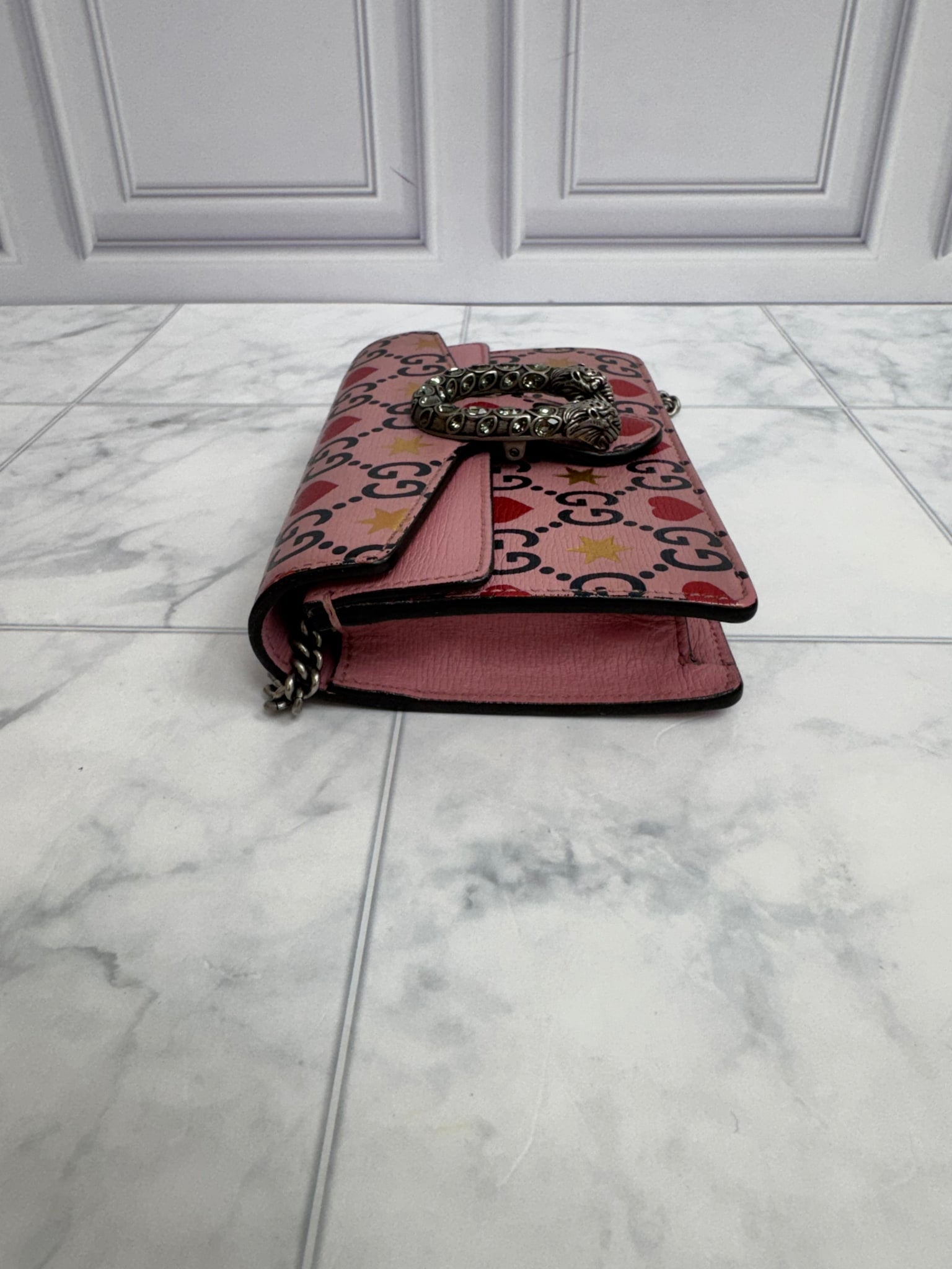 Gucci Pink GG Supreme Valentines Super Mini Dionysus Crossbody Bag