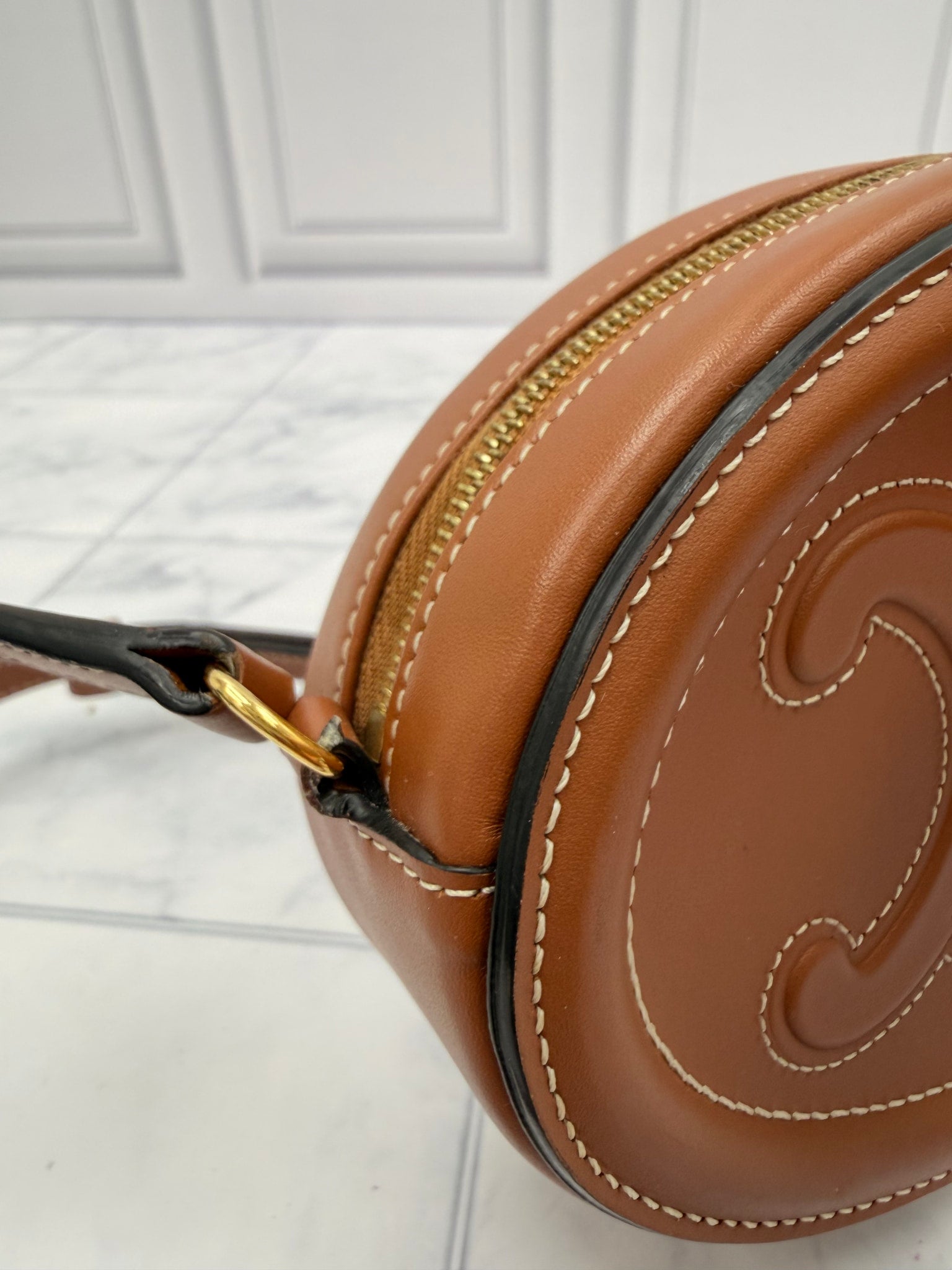 Celine Brown Cuir Triomphe Calfskin Oval Crossbody Bag