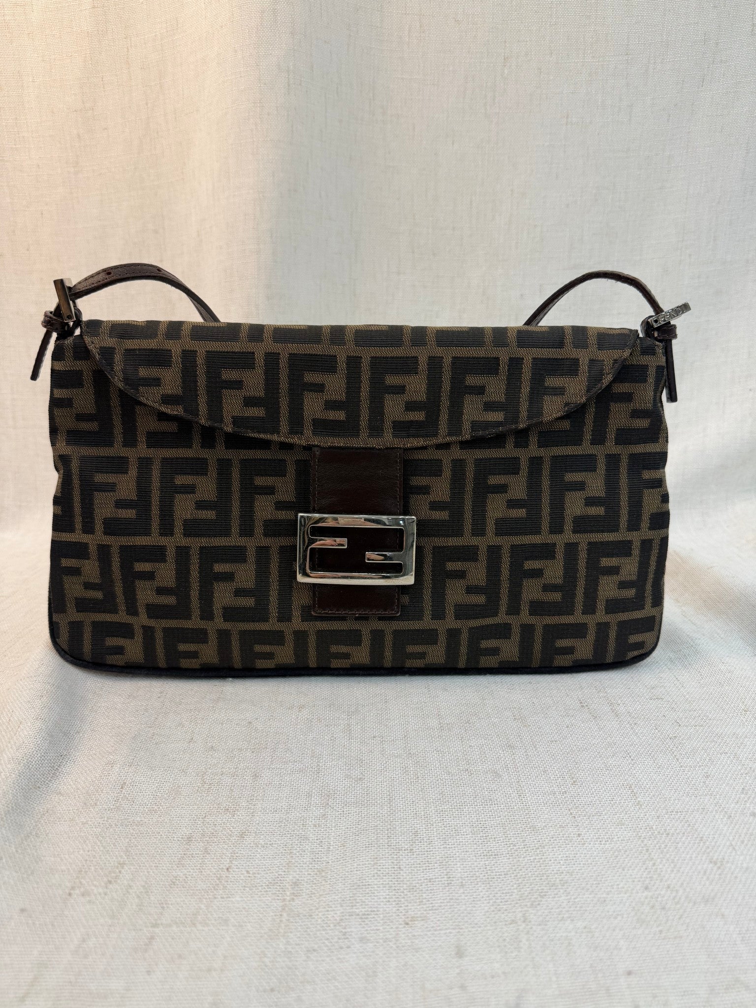 Fendi Brown Canvas Zucca Vintage Shoulder Bag