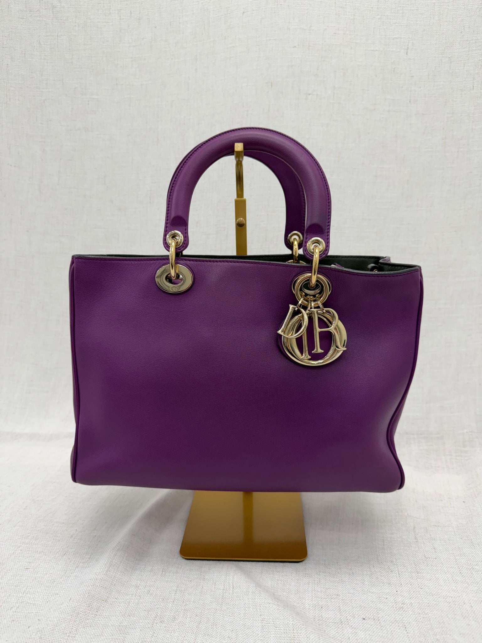 Christian Dior Purple & Green Smooth Calfskin Leather Medium Diorissimo Tote Bag