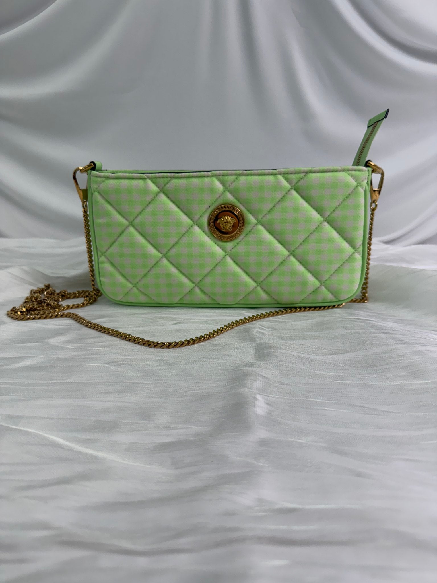 BRAND NEW- Versace Green & White Plaid Medusa Crossbody